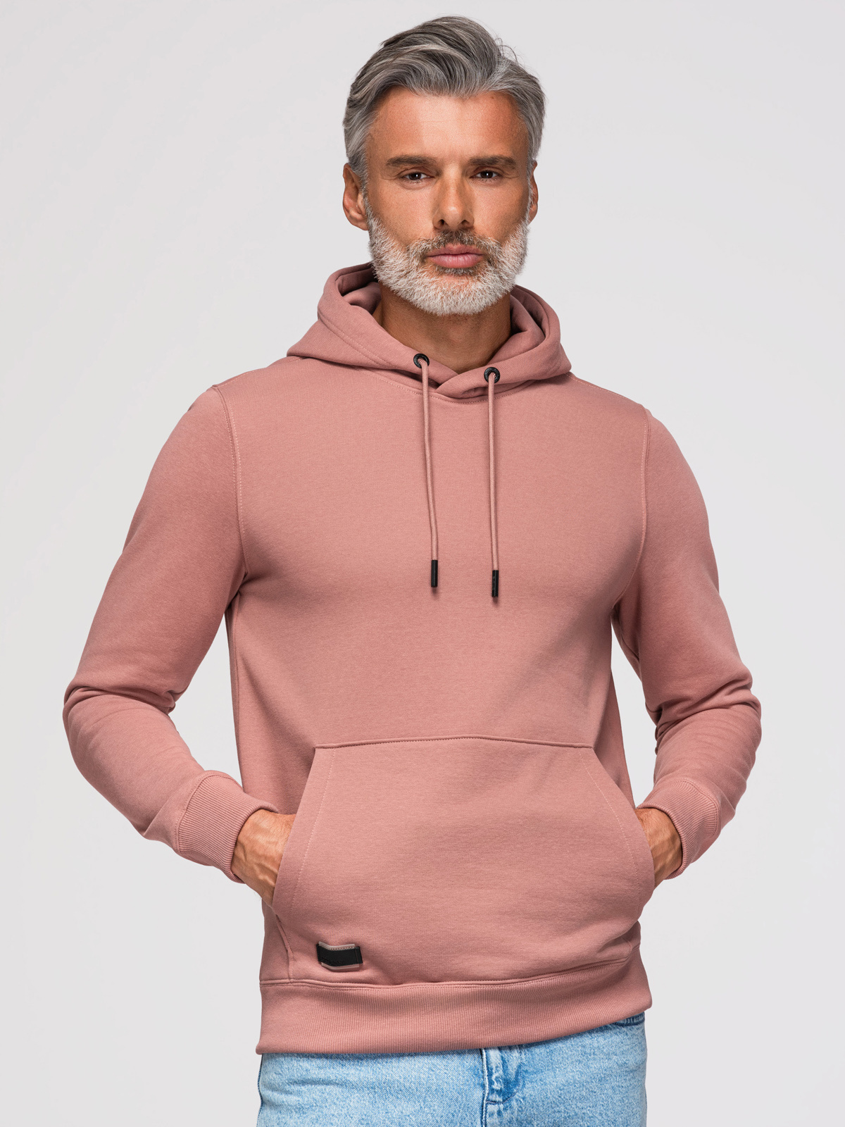 Ombre Men's BASIC cotton sweatshirt kangaroo hoodie - dark pink