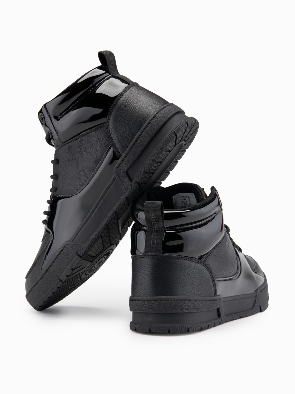 Ombre Men's high boots sneakers with shiny elements - black