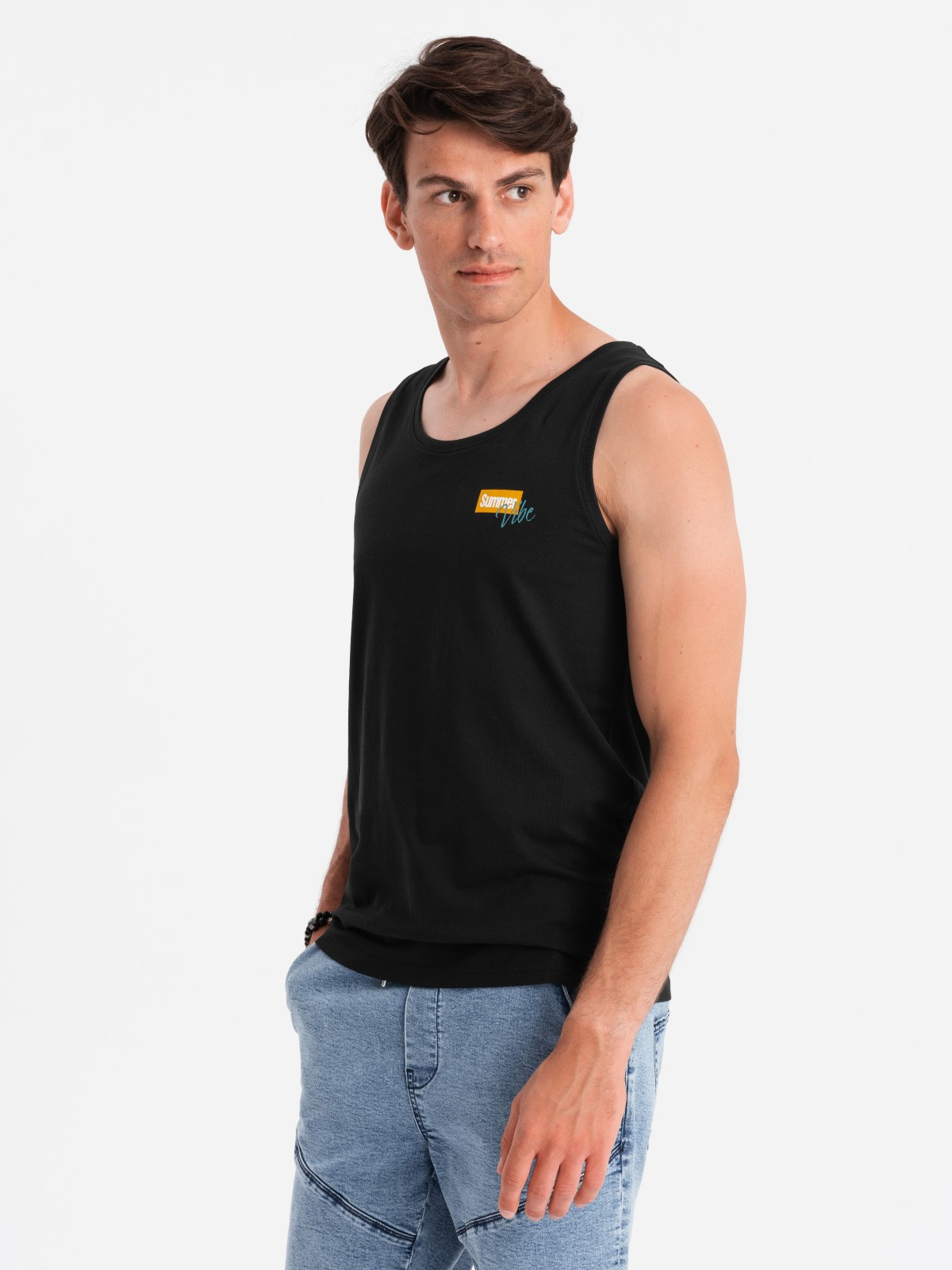 Ombre Mens Summer Vibe printed cotton tank top - black
