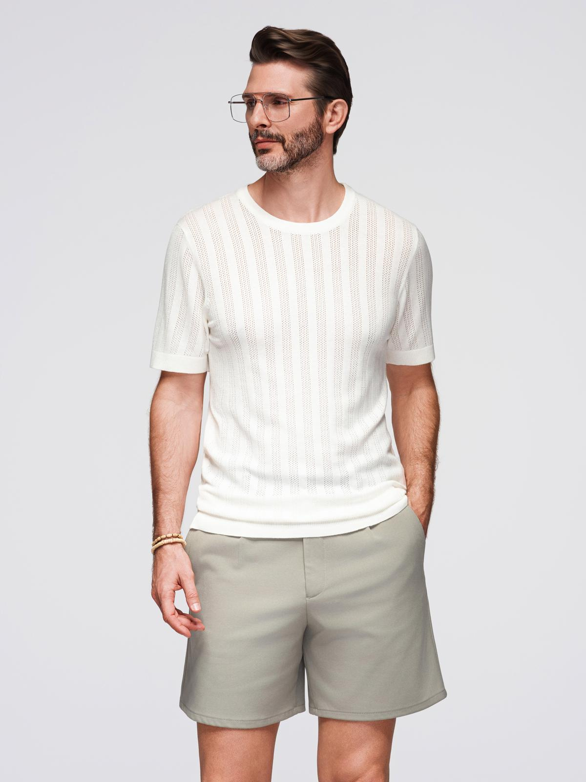 Ombre Men's openwork sweater with round neckline and short sleeves - white