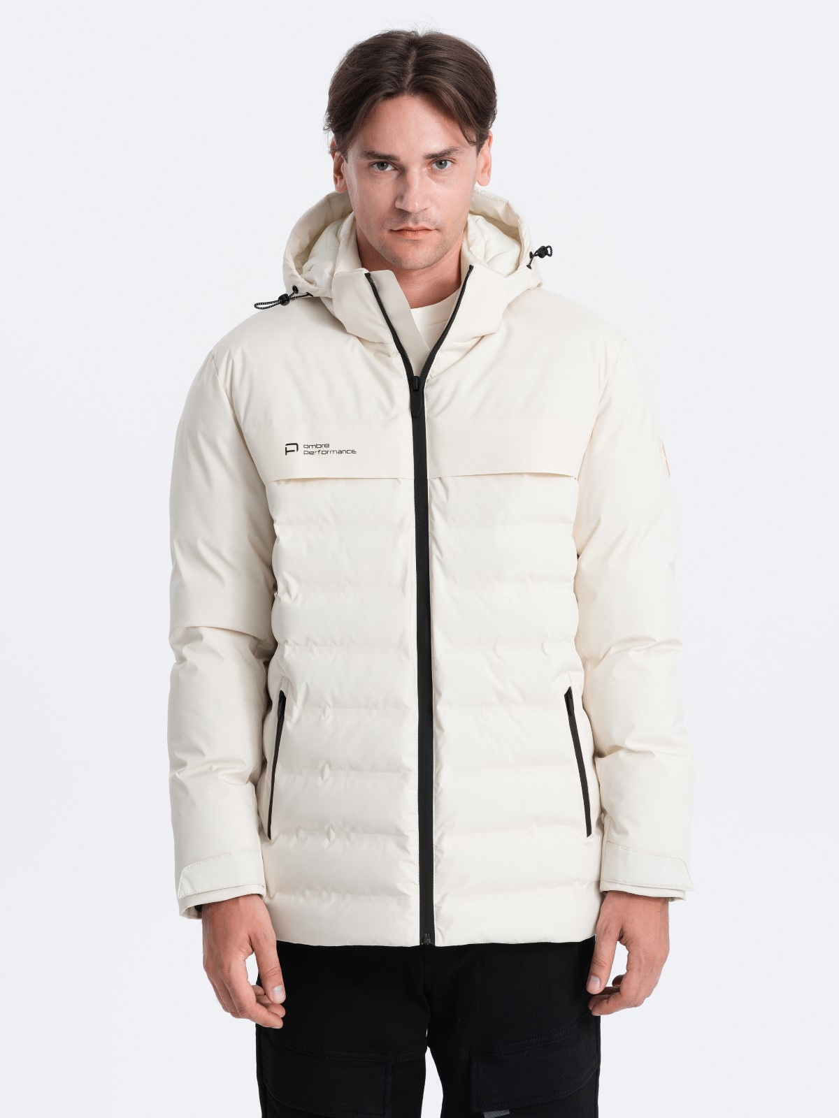 Ombre Men's winter jacket with detachable hood - cream