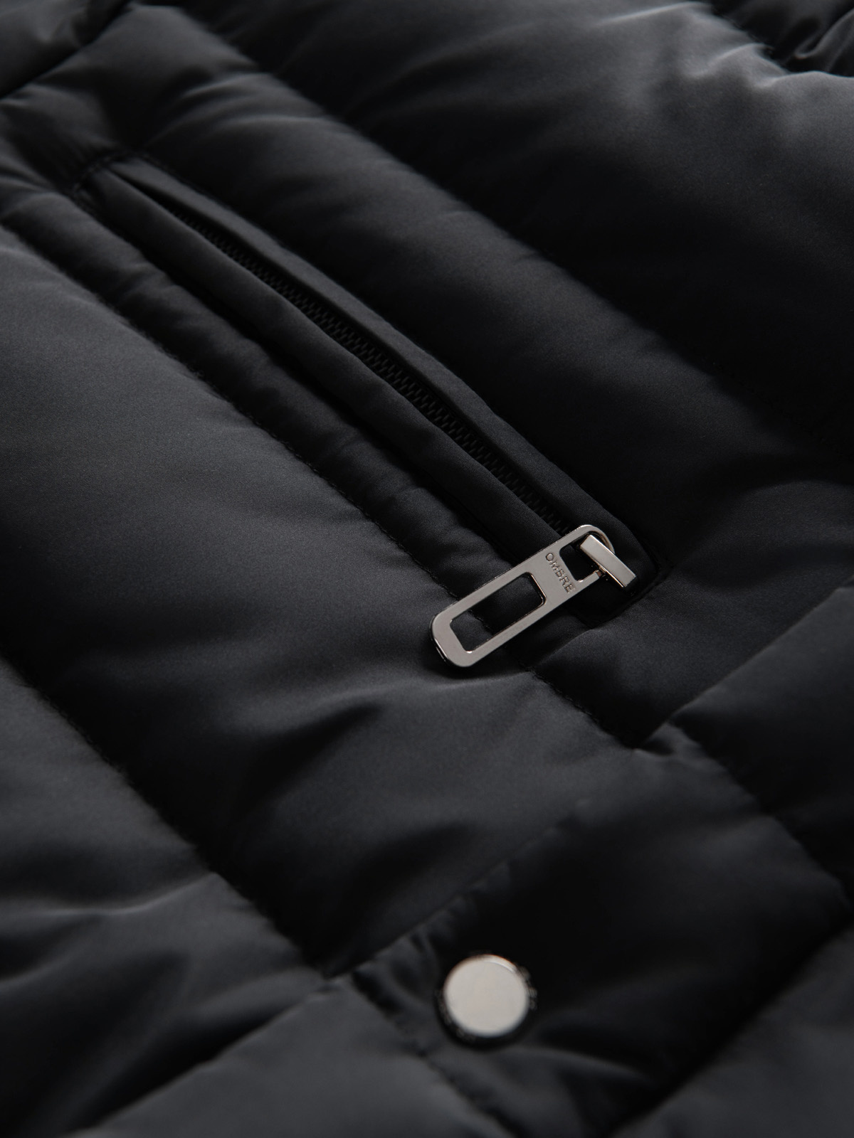 Ombre Men&#039;s quilted jacket with stand-up collar and chest zips - black