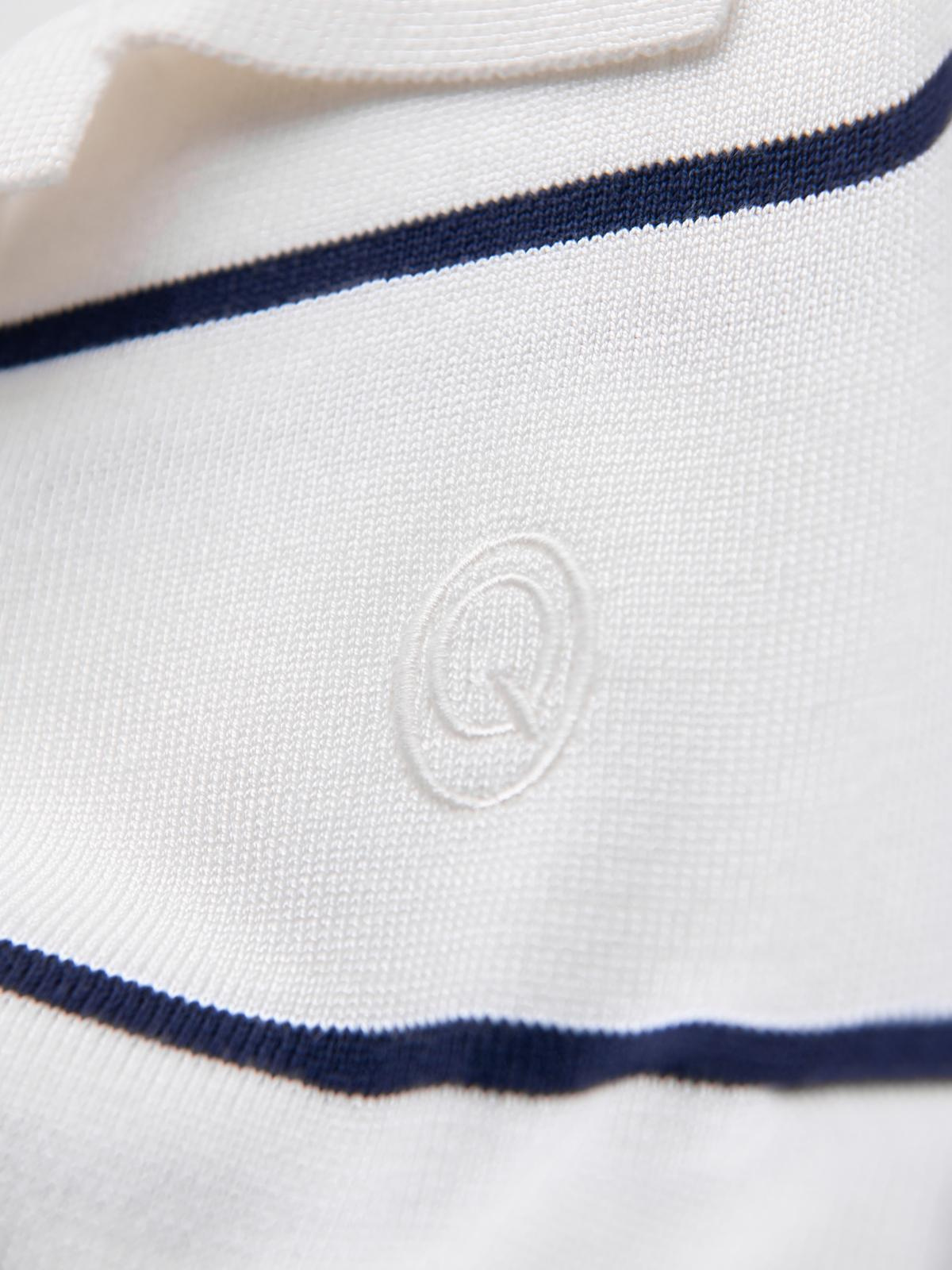 Ombre Men's horizontal striped polo longsleeve with viscose - white and navy blue