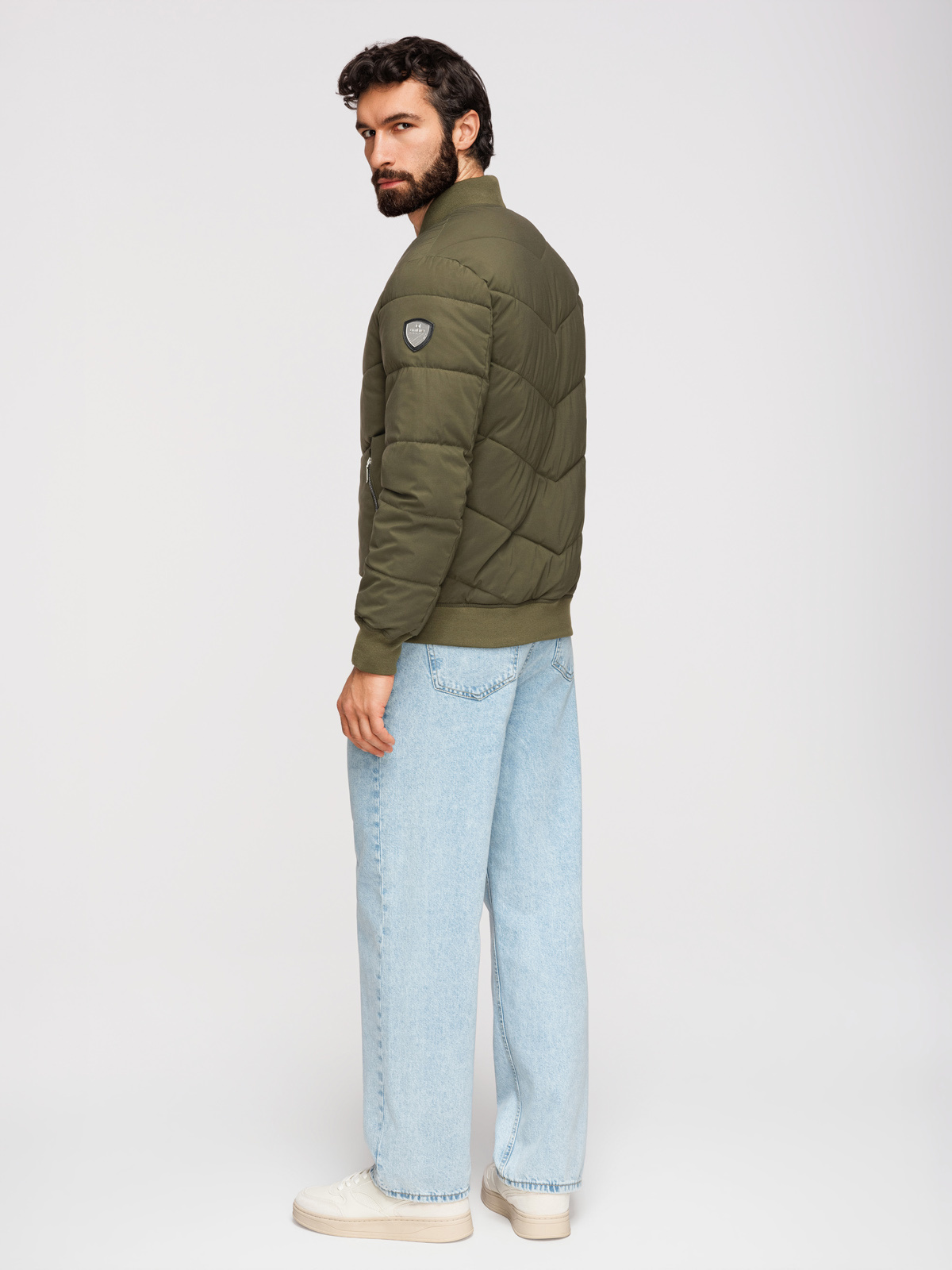Ombre Men's quilted bomber jacket with metal zippers - dark olive green
