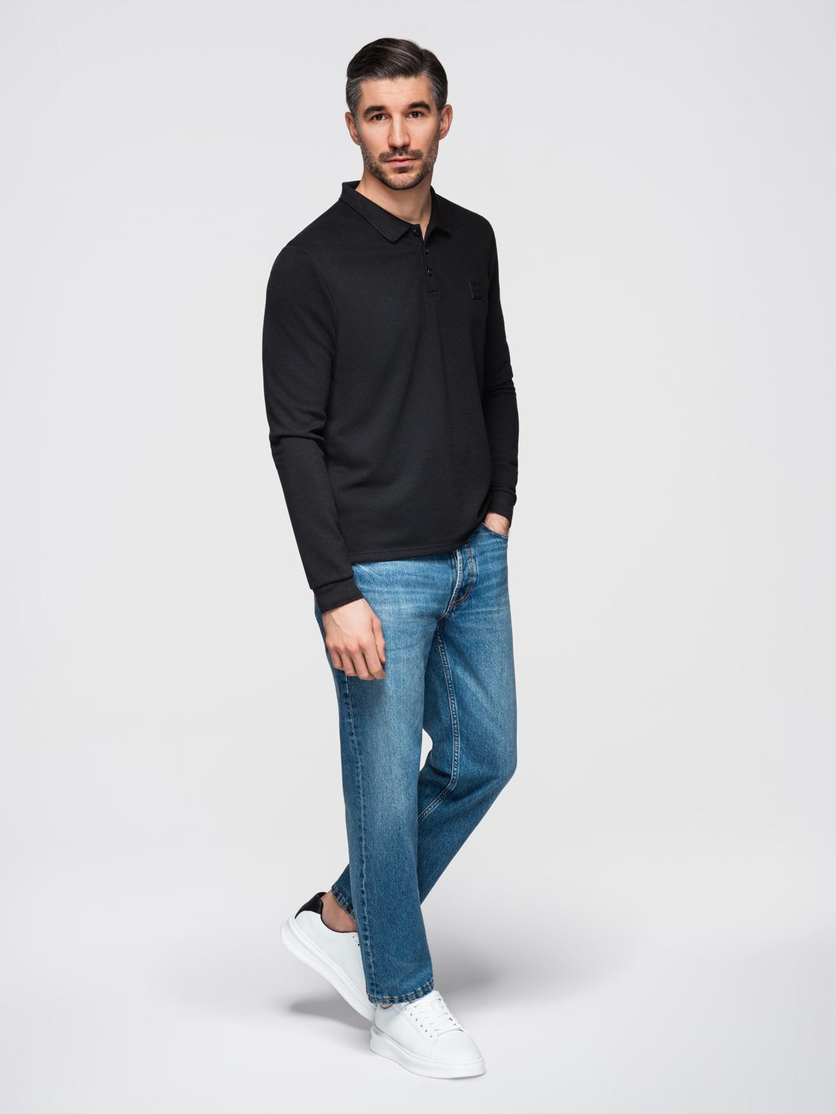 Ombre Structured men's polo longsleeve with patch - black