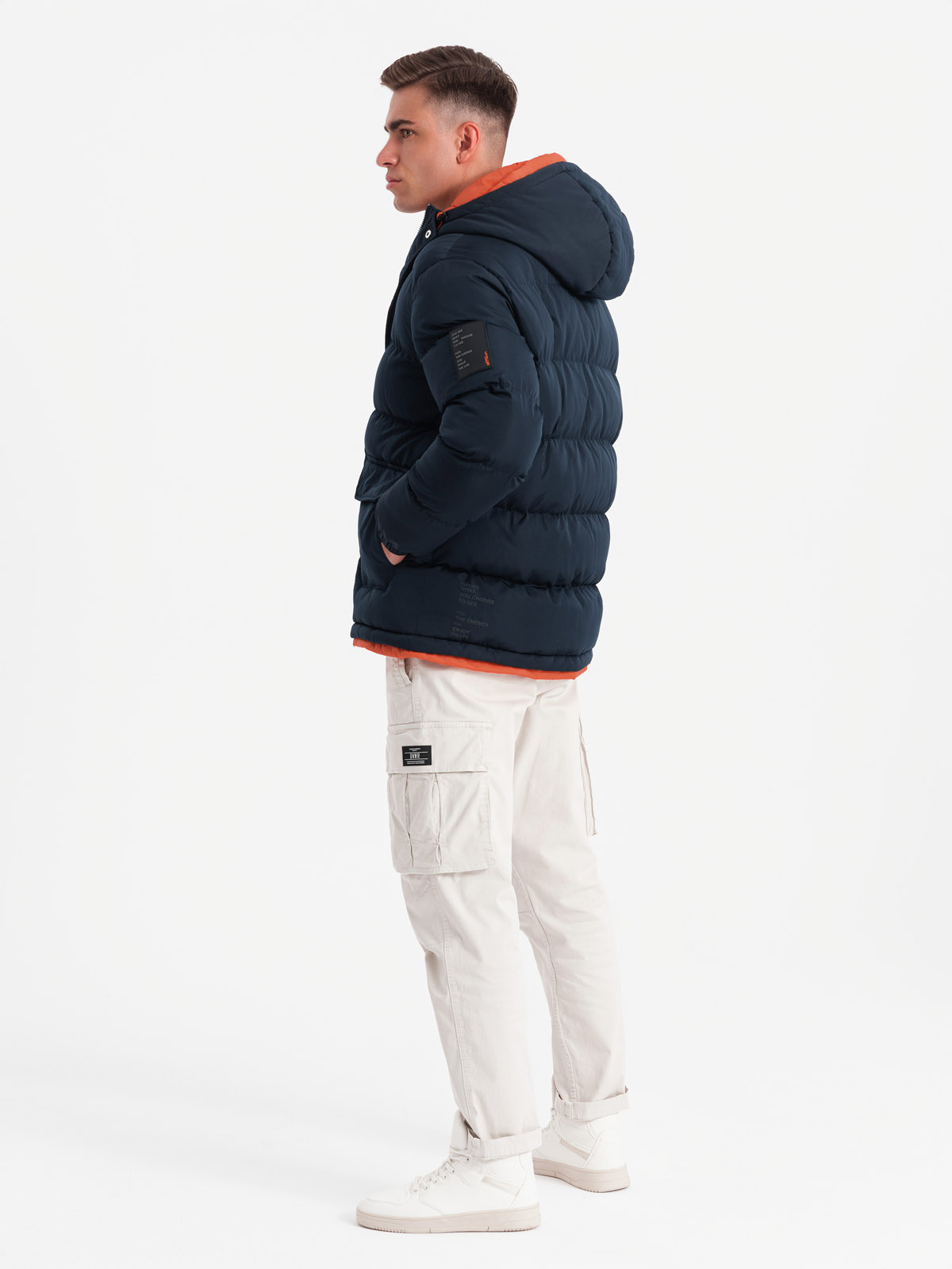 Ombre Warm men&#039;s sports jacket with double hood - navy blue