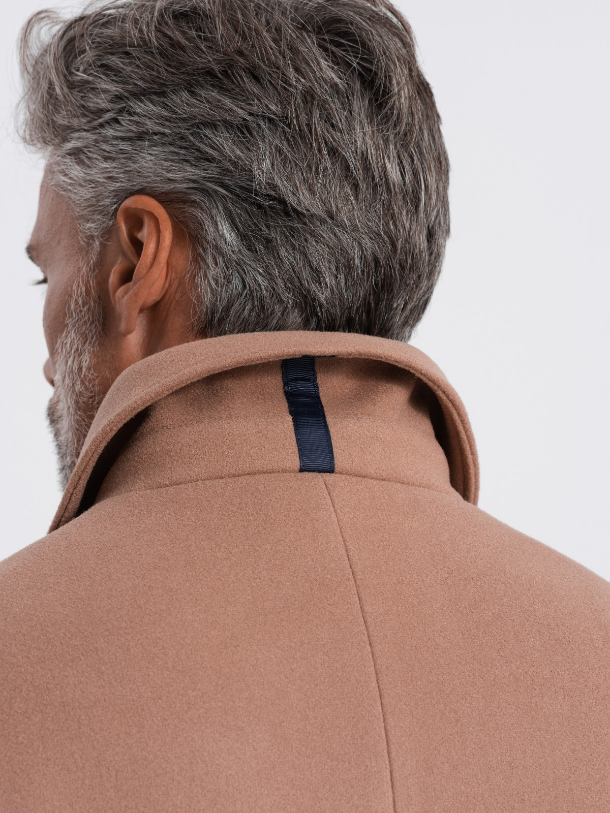 Ombre Single-breasted men&#039;s long coat with collar and bolster - brown