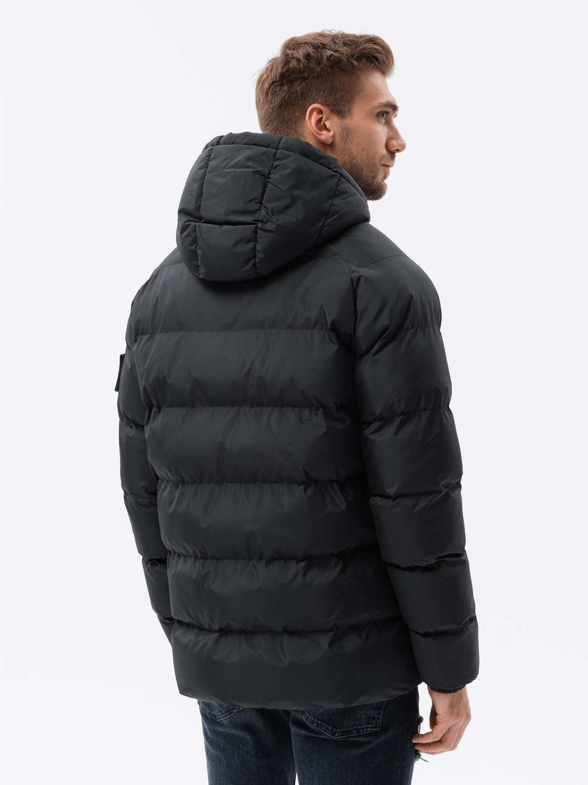 Ombre Quilted heavily insulated men&#039;s jacket with raglan sleeves - black