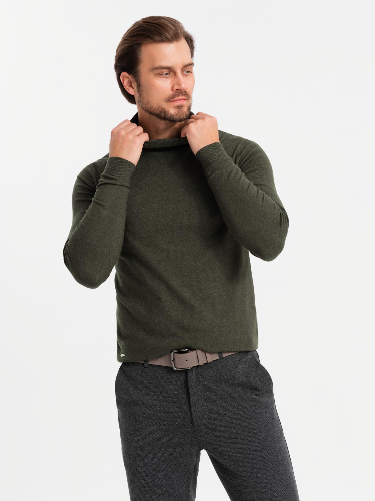 Ombre Men&#039;s knitted turtleneck with viscose - dark grey