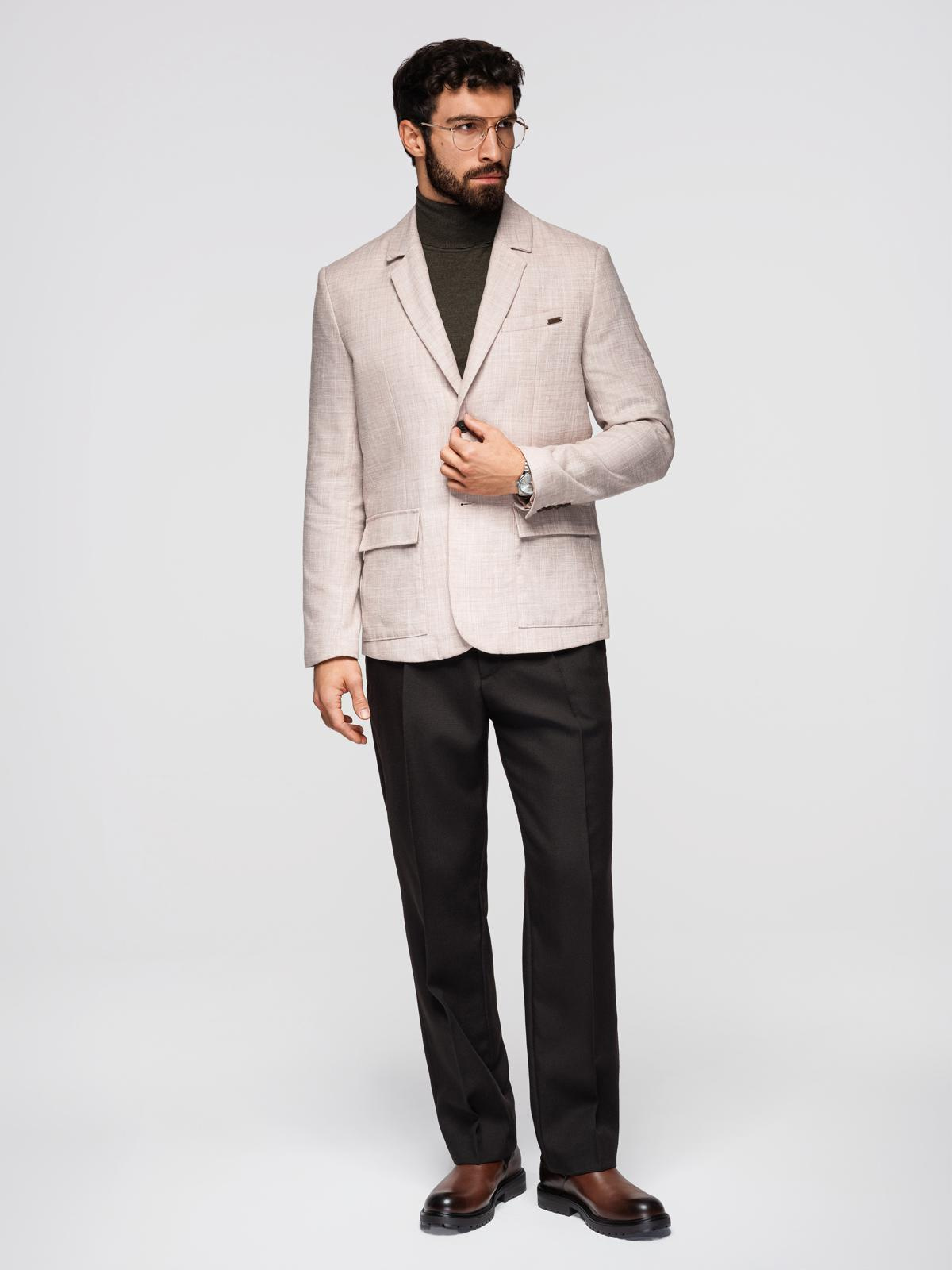 Ombre Men's REGULAR cut jacket with linen - light beige