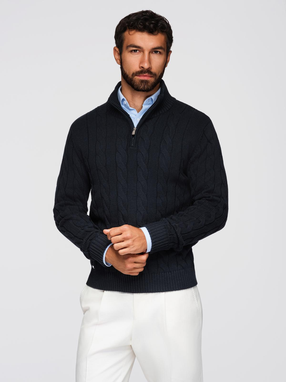 Ombre Men&#039;s plaid sweater with turtleneck zipper - black