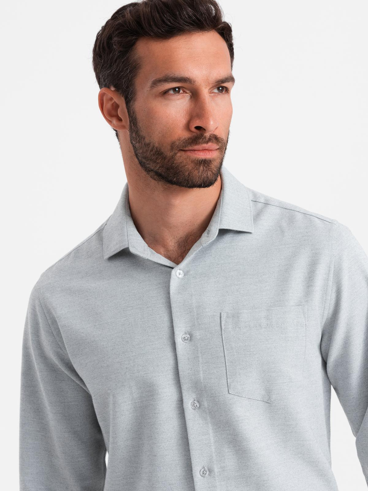 Ombre Men's shirt with pocket REGULAR FIT - light grey melange