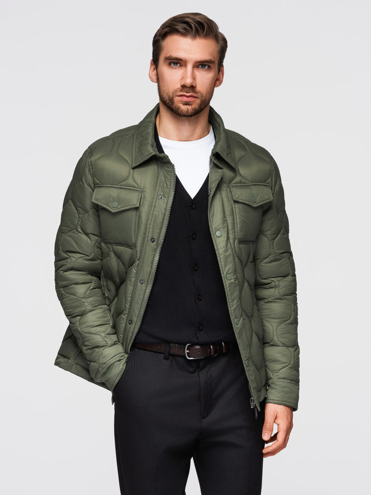 Ombre Mens quilted jacket in shirt cut - olive