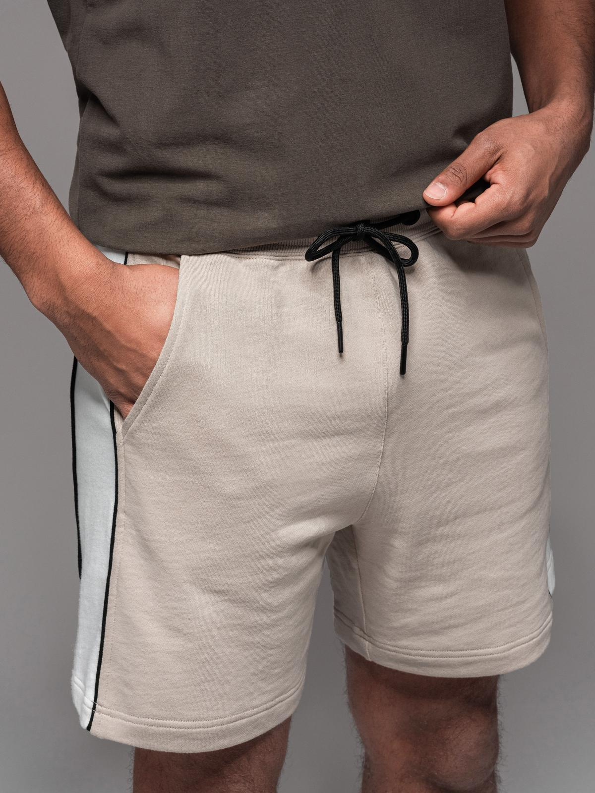 Ombre Men's short sweat shorts with wide stripes - beige