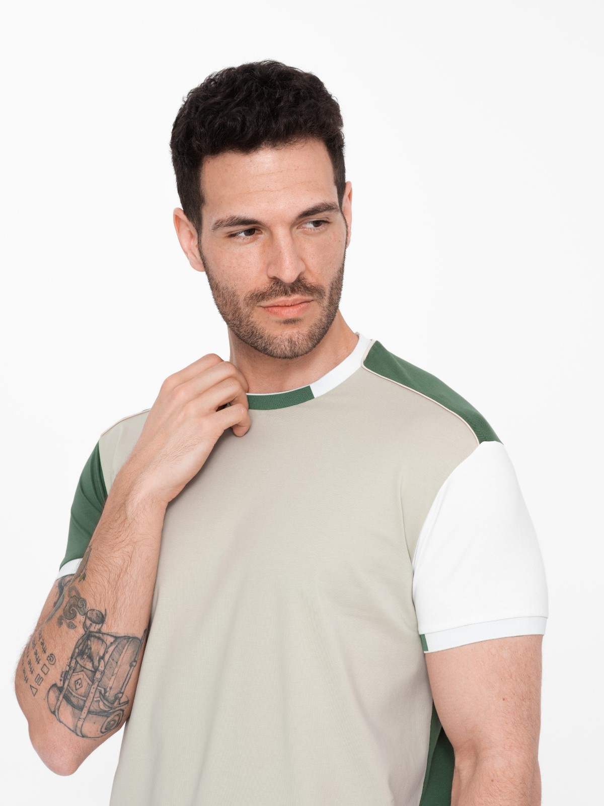 Ombre Men's T-shirt With Elastane With Colored Sleeves - Green