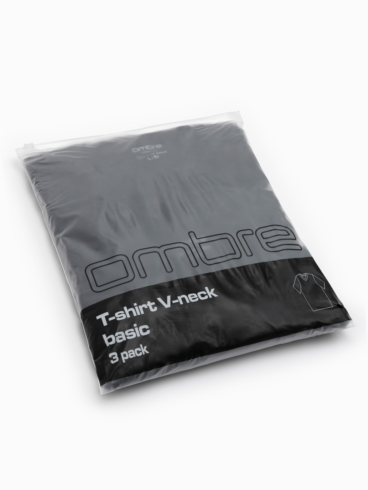Ombre BASIC pánske tričko s výstrihom do V - 3x čierna