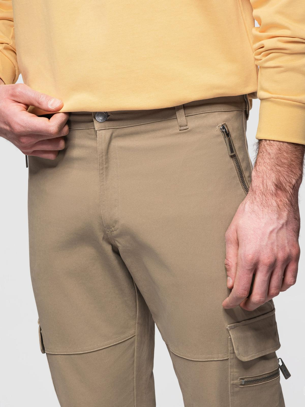Ombre Men's cargo pants STRAIGHT LEG with zippered pockets - khaki