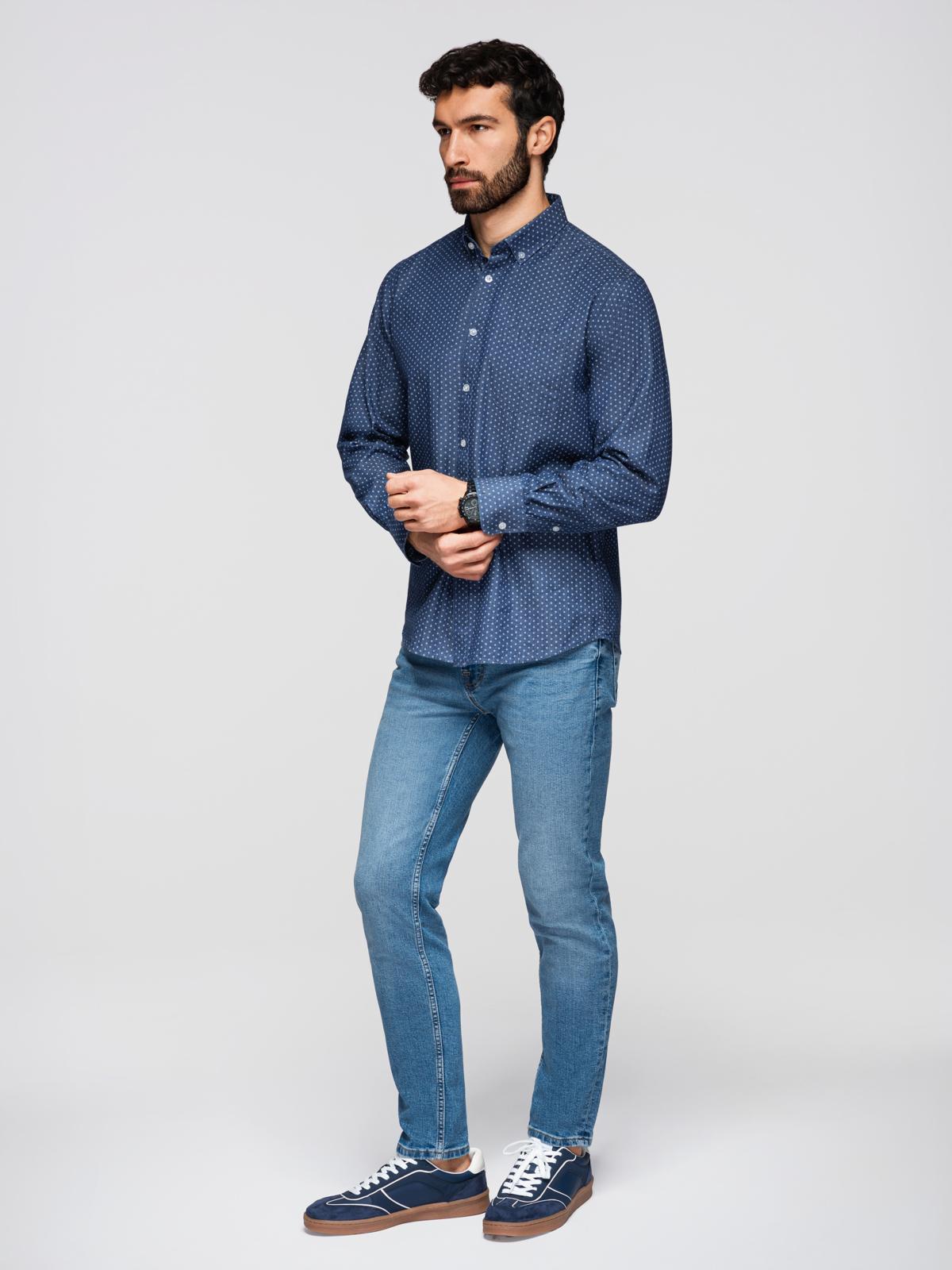 Ombre Men's patterned thin denim shirt with pocket - blue