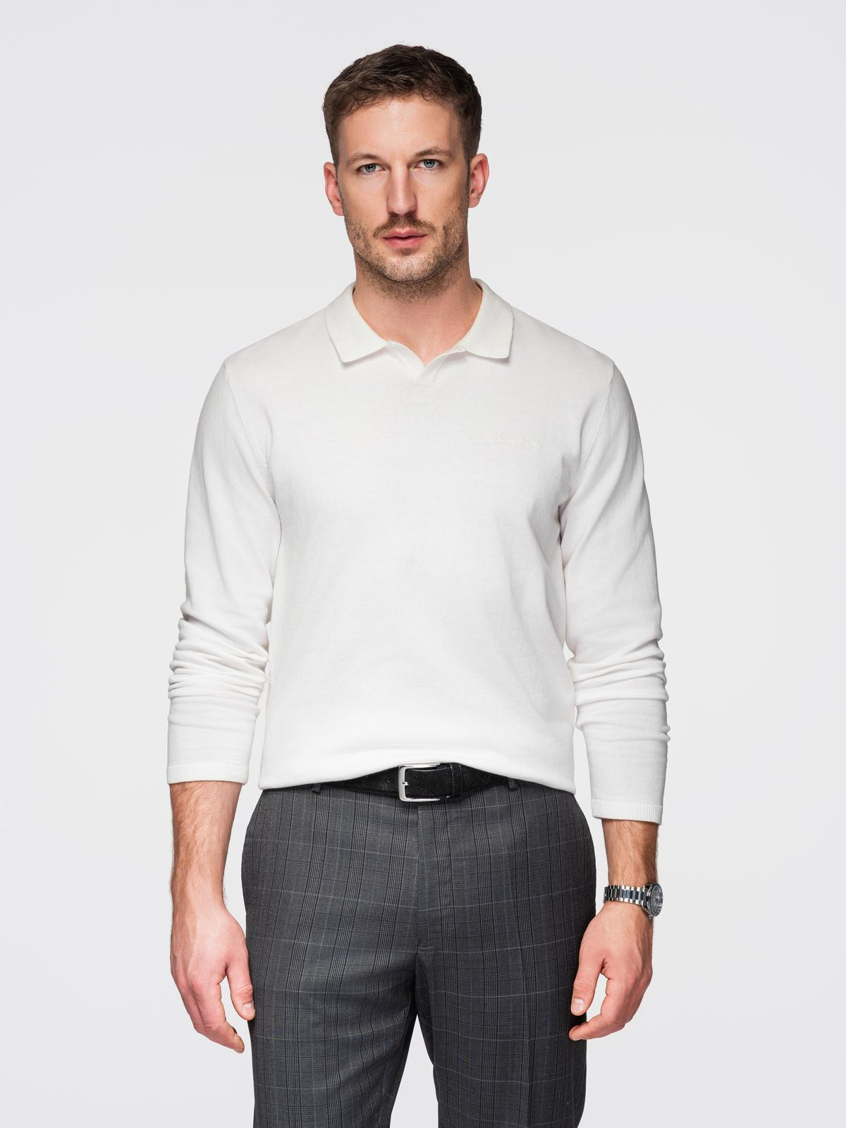Ombre Men's polo sweater with embroidery on chest - white