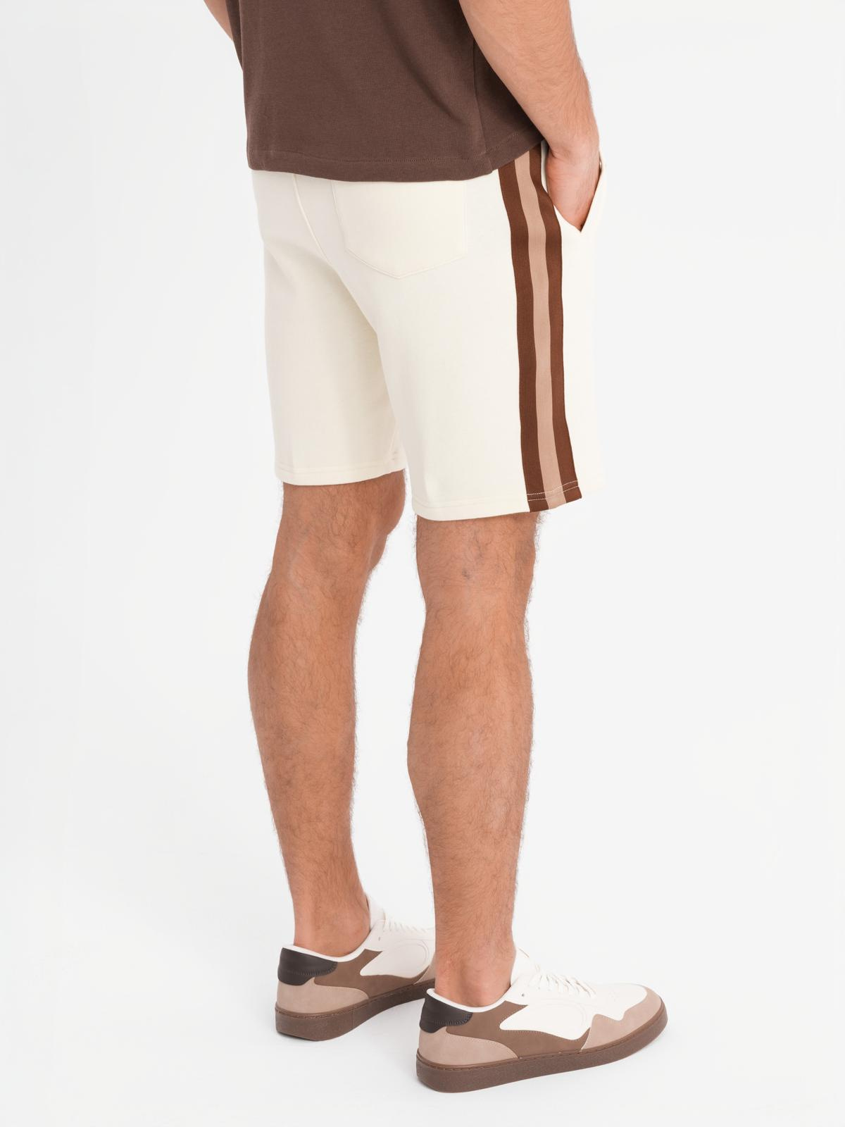 Ombre Men's sweat shorts with piping and drawstring waistband - cream
