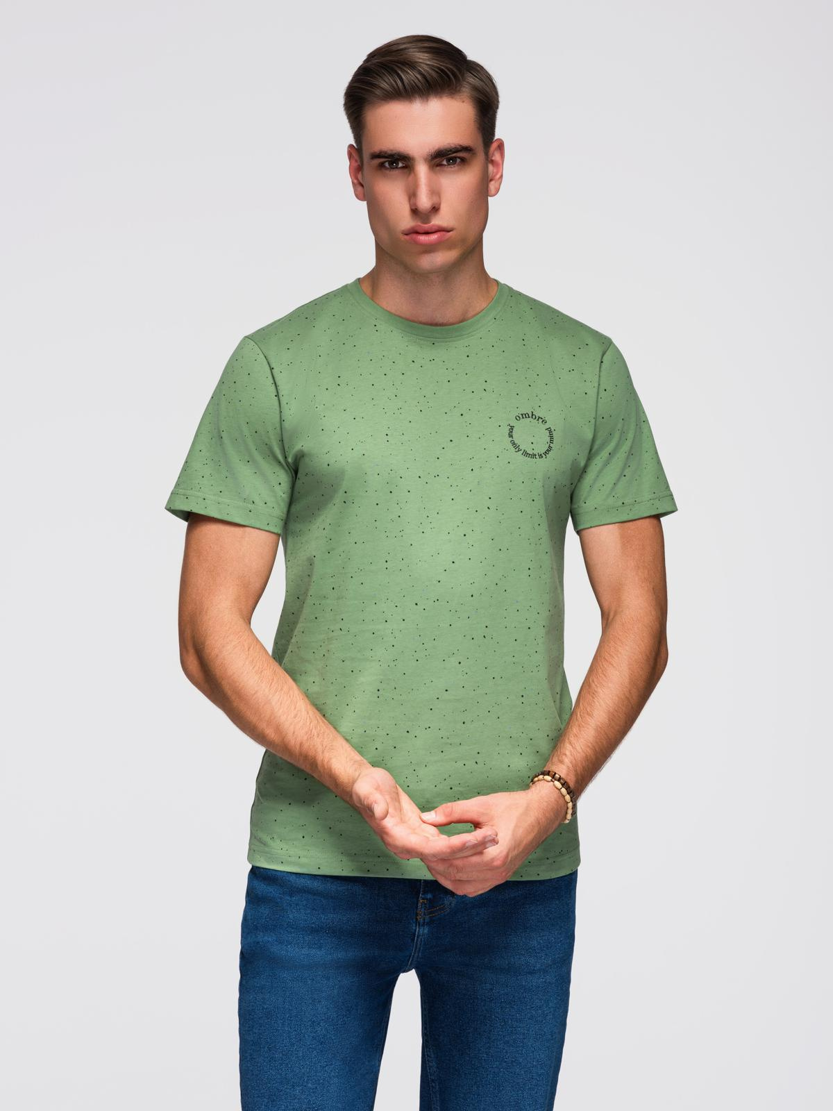 Ombre Men's printed cotton t-shirt with round neckline - green