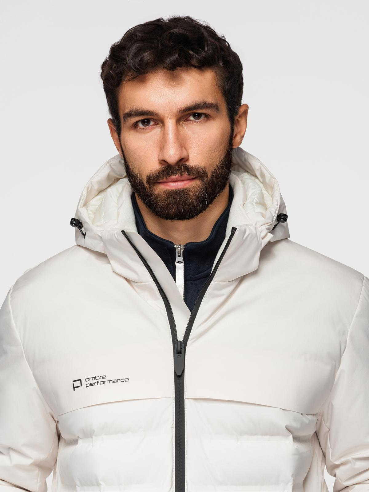 Ombre Men's winter jacket with detachable hood - cream
