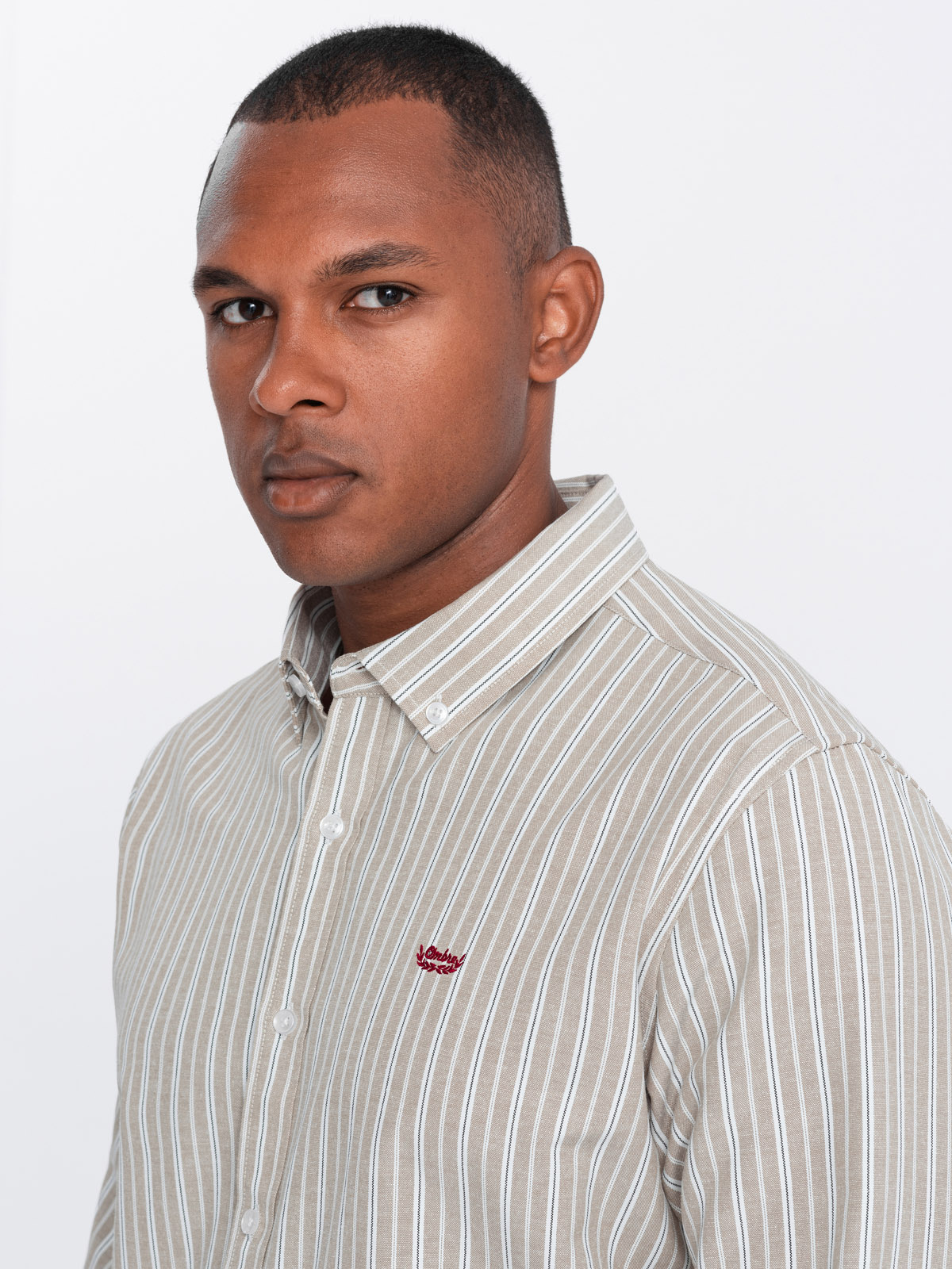 Ombre Men's Cotton REGULAR FIT Shirt With Fine Stripes - Beige