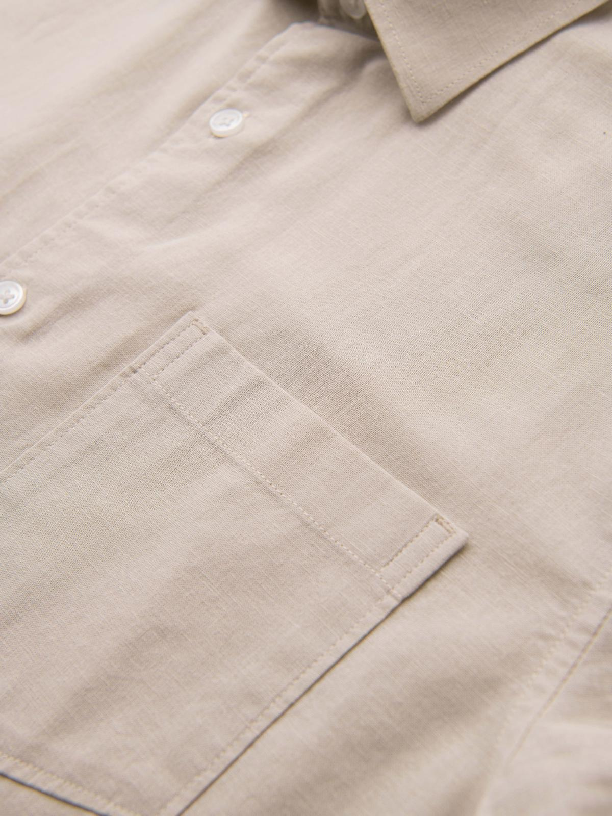 Ombre Men's short-sleeved linen-cotton shirt with pocket - beige