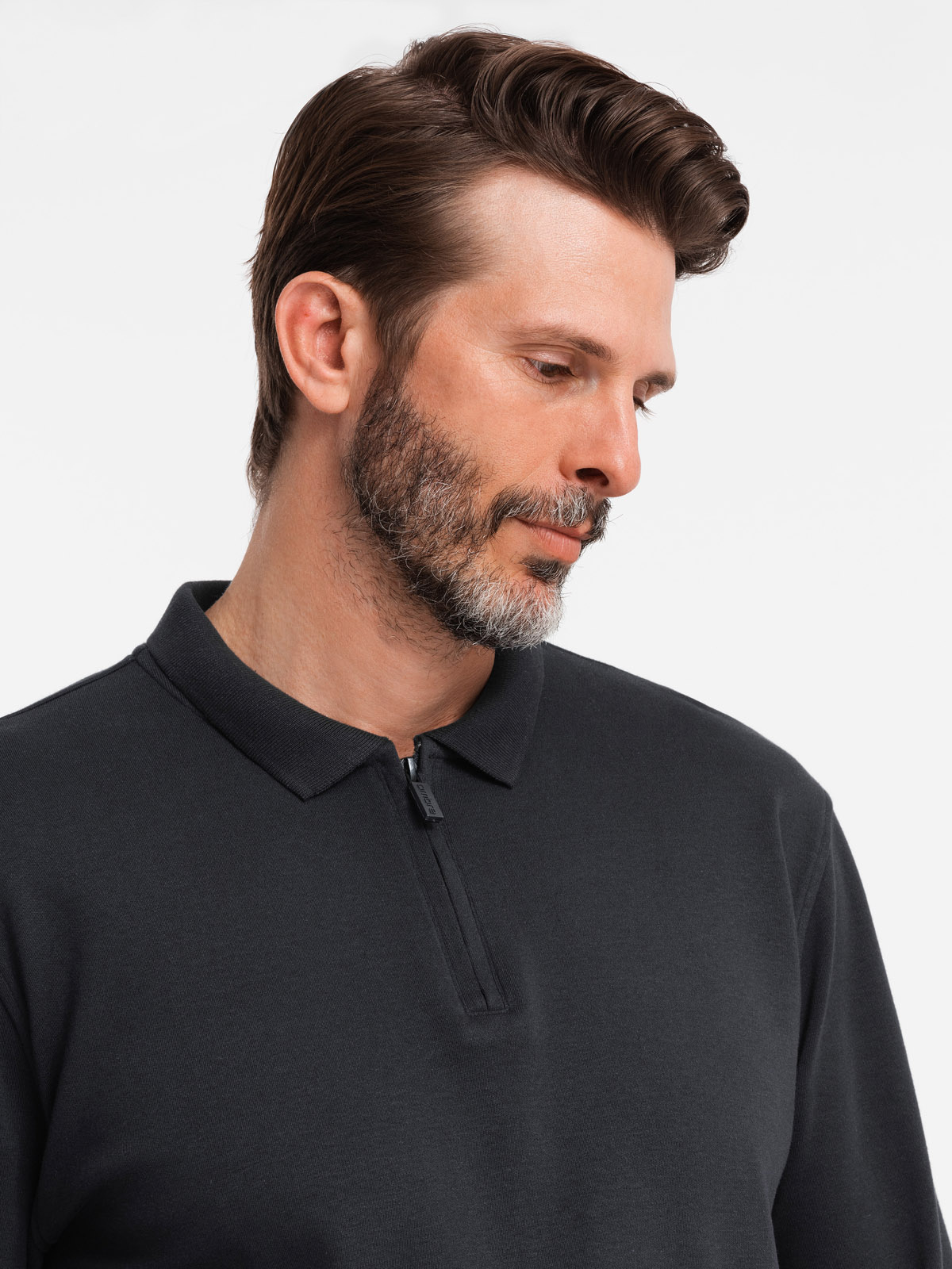 Ombre Men's longsleeve with zippered polo collar - black