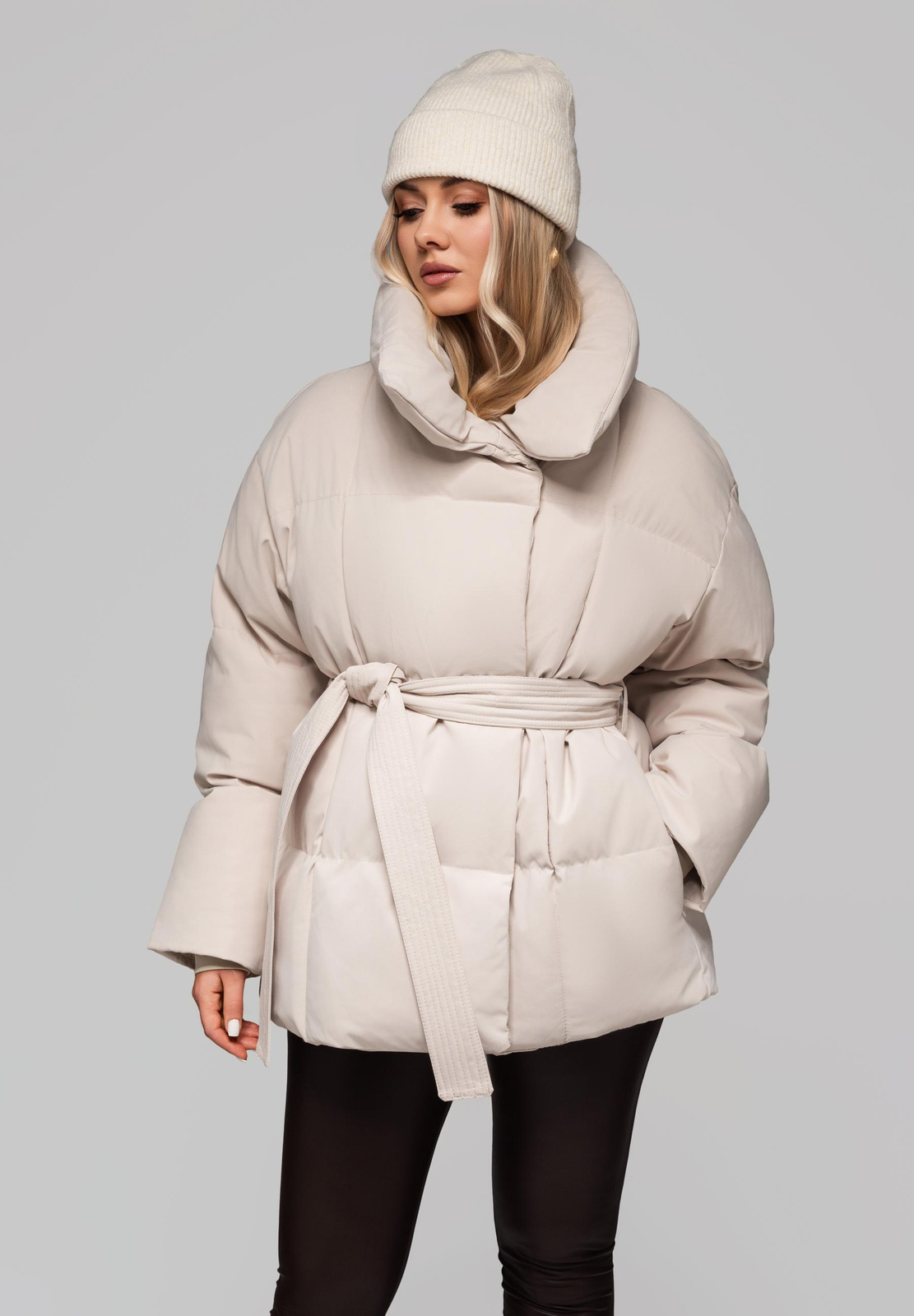Edoti Women's quilted jacket with belt and collar OW-JAHP-0106 v2