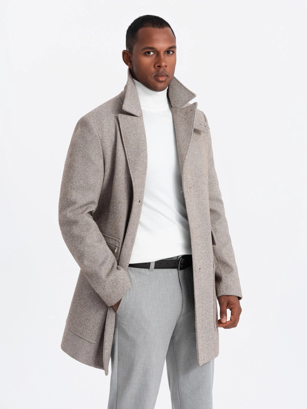 Ombre Single-breasted Patterned Men's Coat With Pockets - Ash