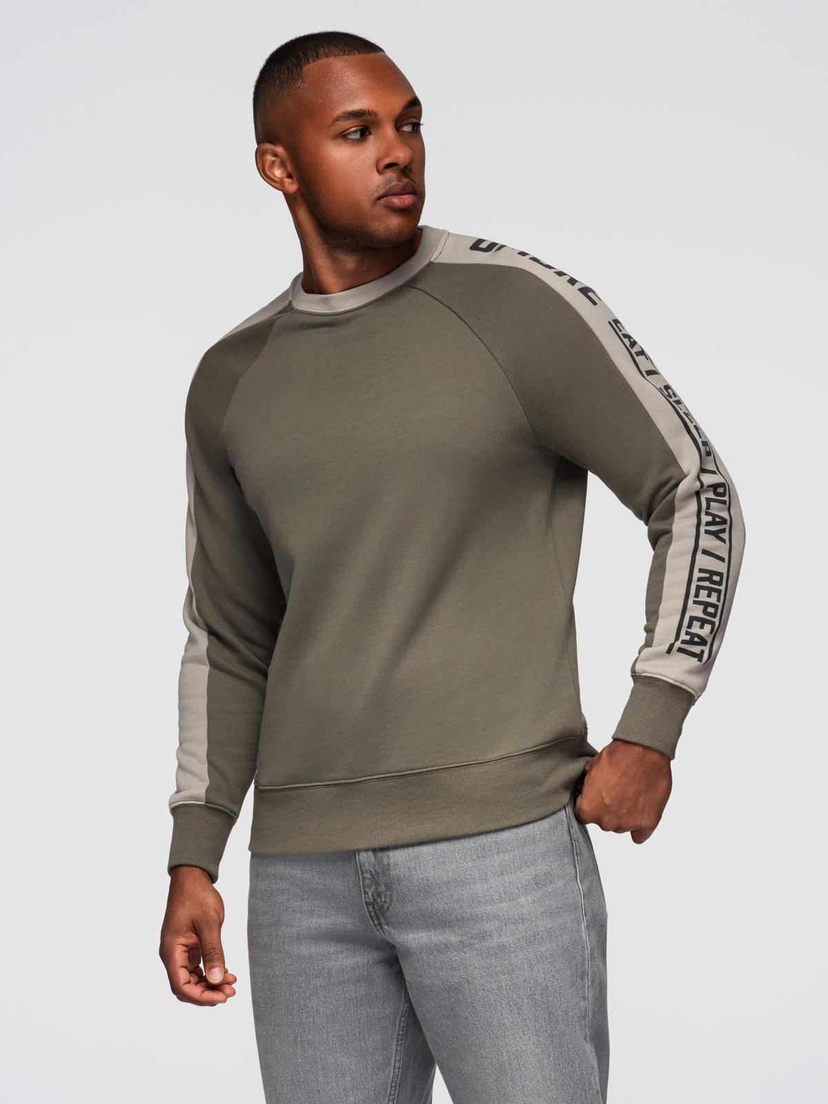 Ombre Men's sweatshirt with contrasting stripes and raglan sleeves - olive