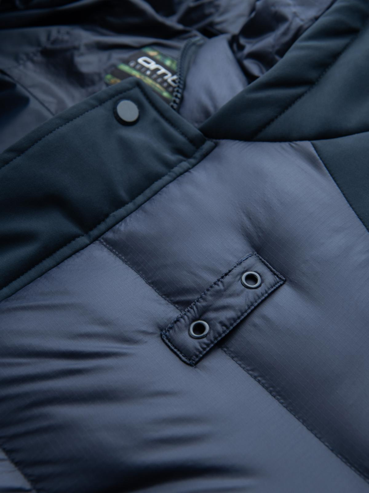 Ombre Men's quilted long jacket with large pockets - navy blue
