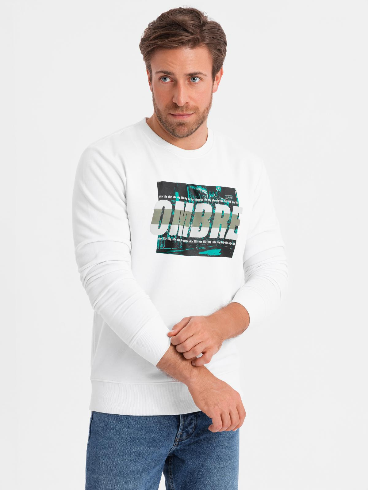 Ombre Men&#039;s printed sweatshirt worn over the head - white