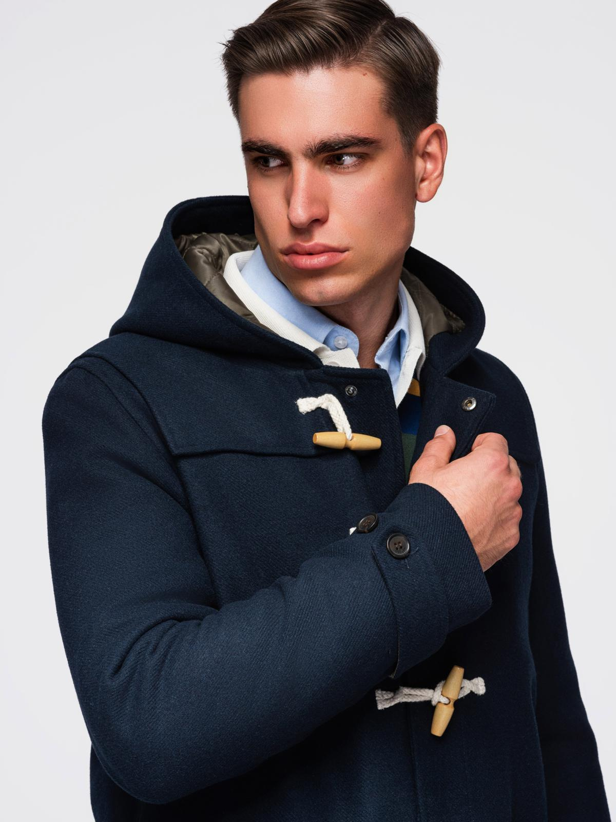 Ombre Men&#039;s wool and hooded duffle coat - navy blue