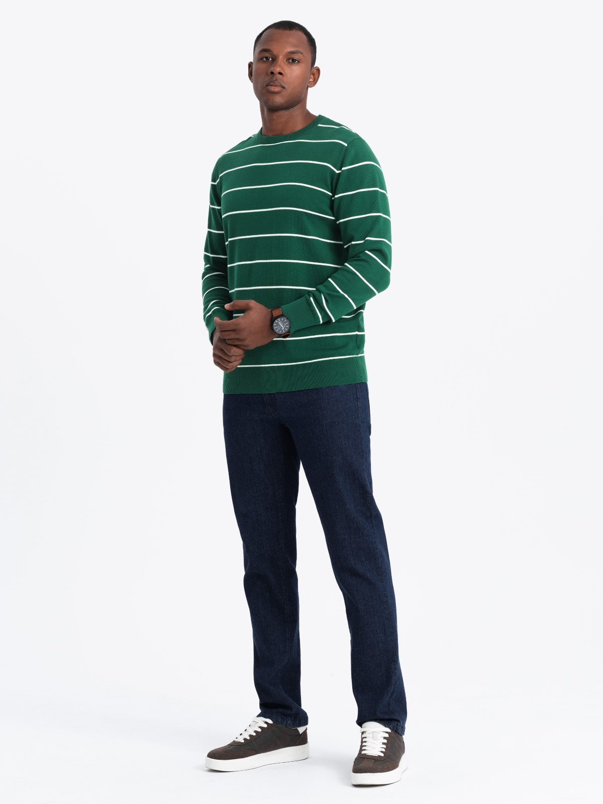 Ombre Men's casual sweater with horizontal stripes - green