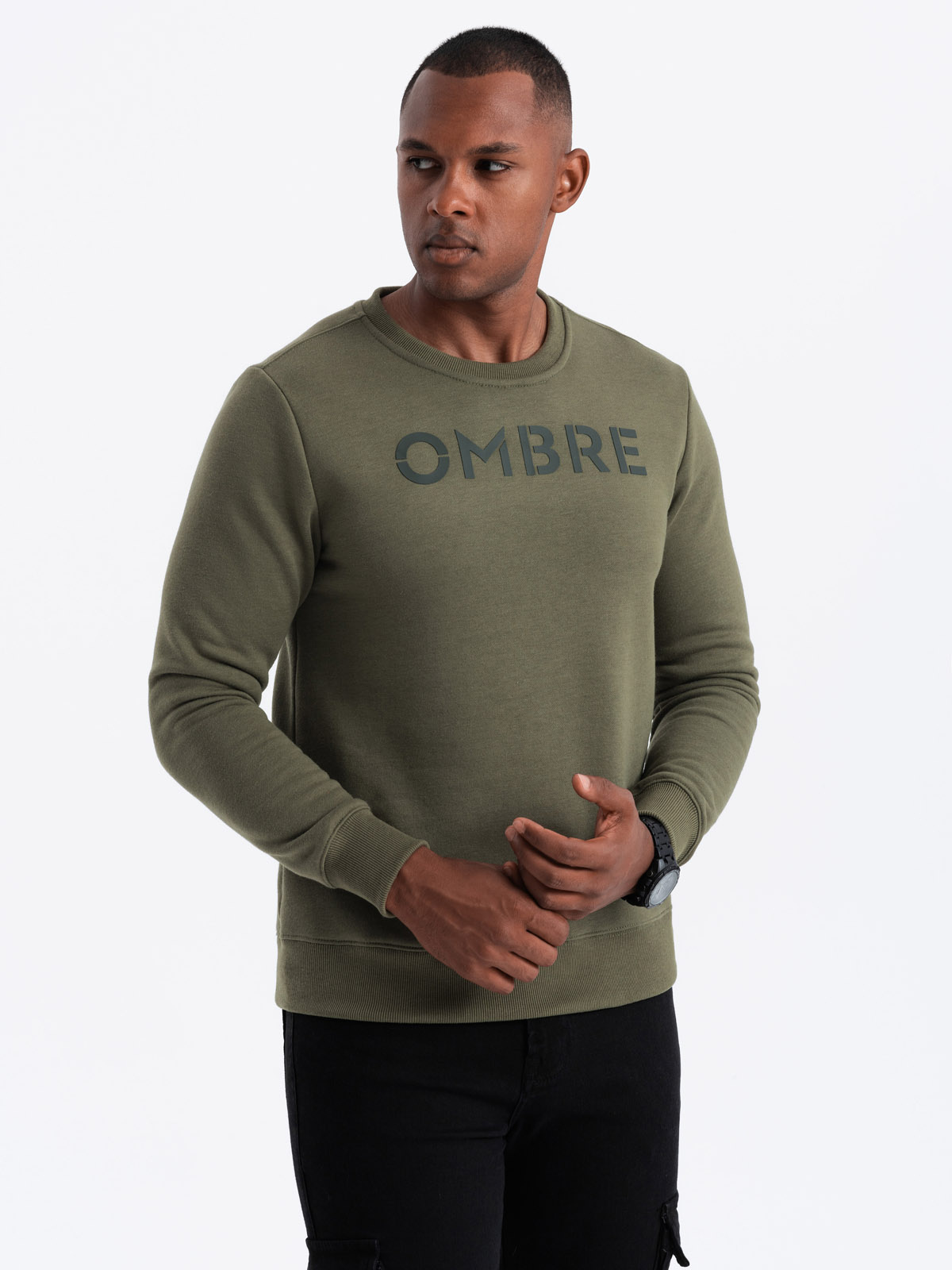 Ombre Classic men&#039;s sweatshirt with inscription - dark olive