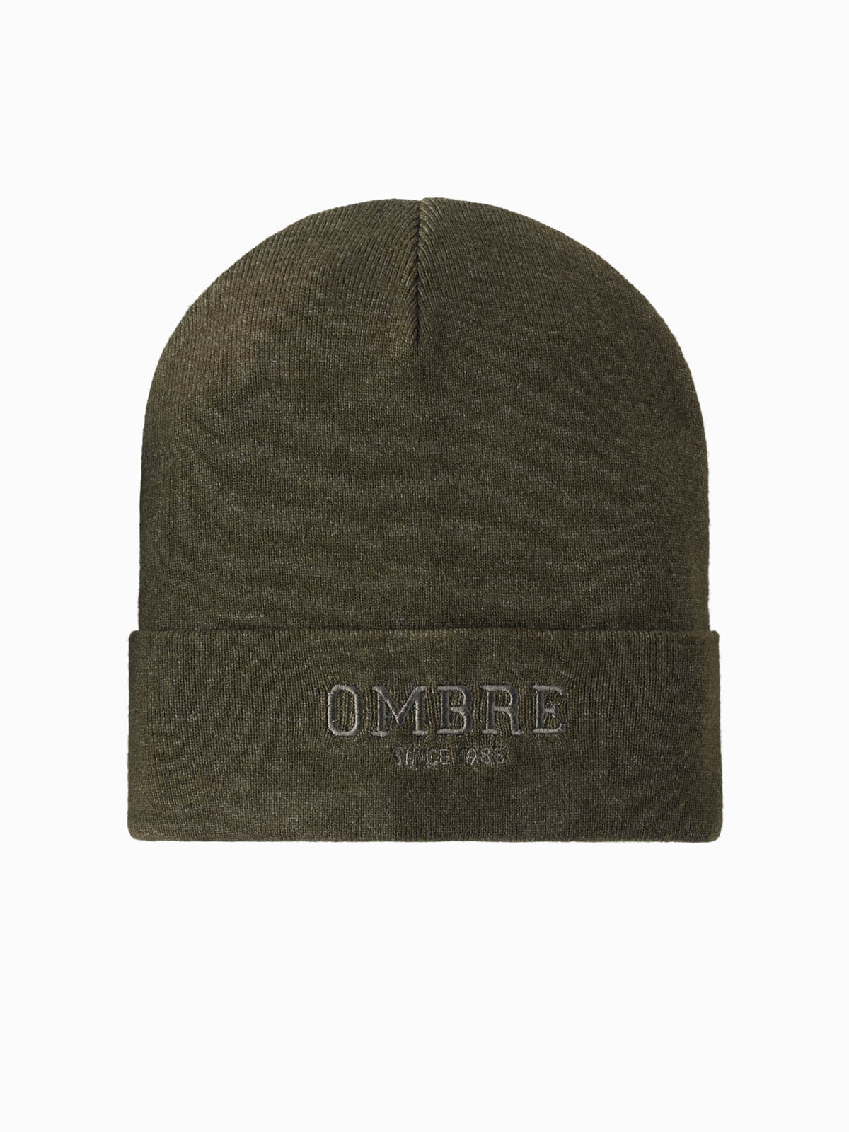 Ombre Men's Knitted Beanie Cap With Embroidered Inscription - Olive