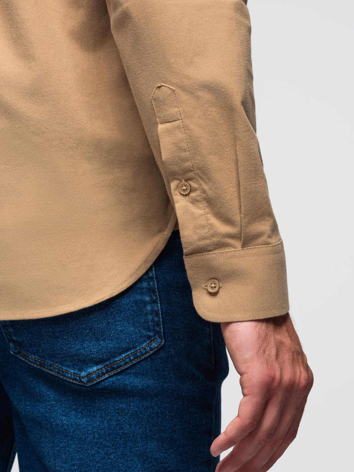 Ombre Men&#039;s REGULAR FIT cotton shirt with pocket - light brown