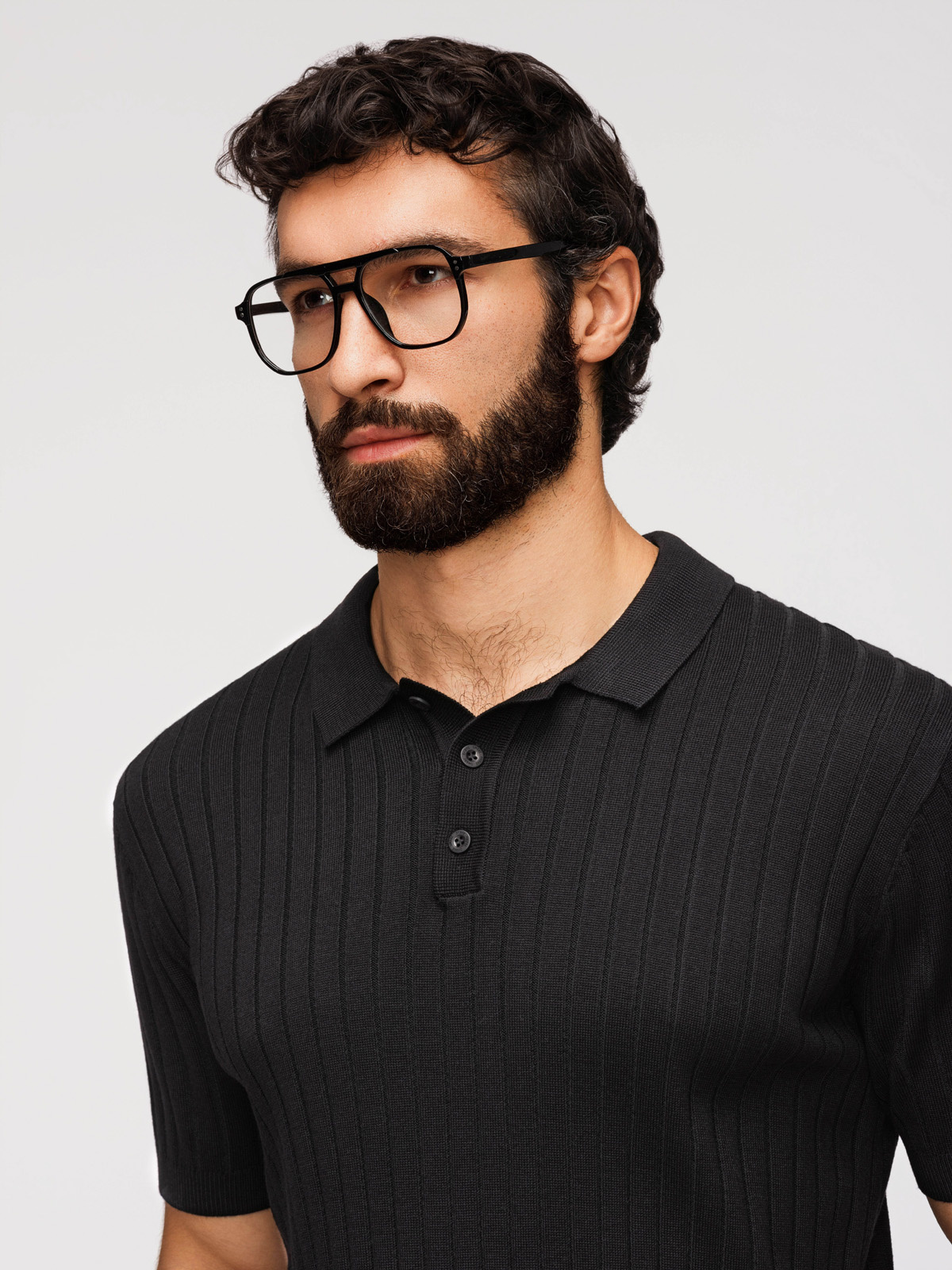Ombre pánske SLIM FIT pruhované polo tričko - čierne