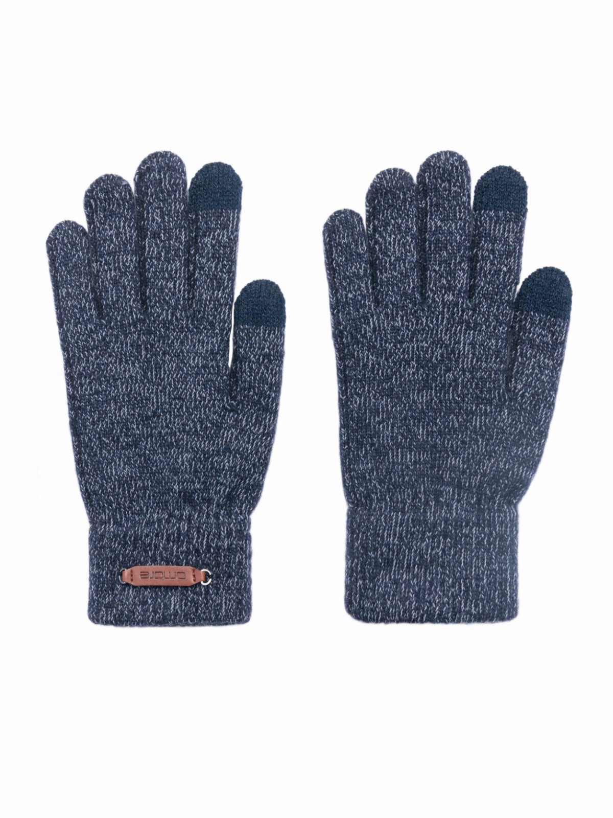 Ombre Men's knitted gloves with wool - navy blue melange