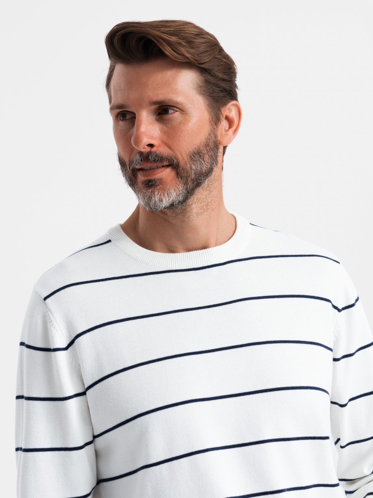 Ombre Men's casual sweater with horizontal stripes - cream