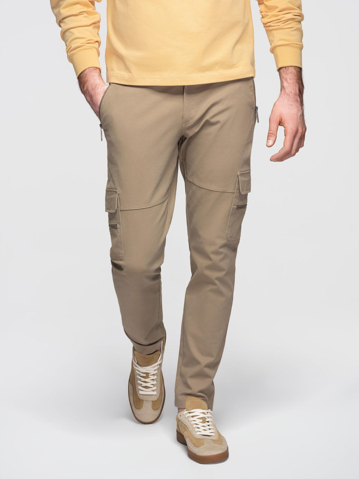 Ombre Men's cargo pants STRAIGHT LEG with zippered pockets - khaki