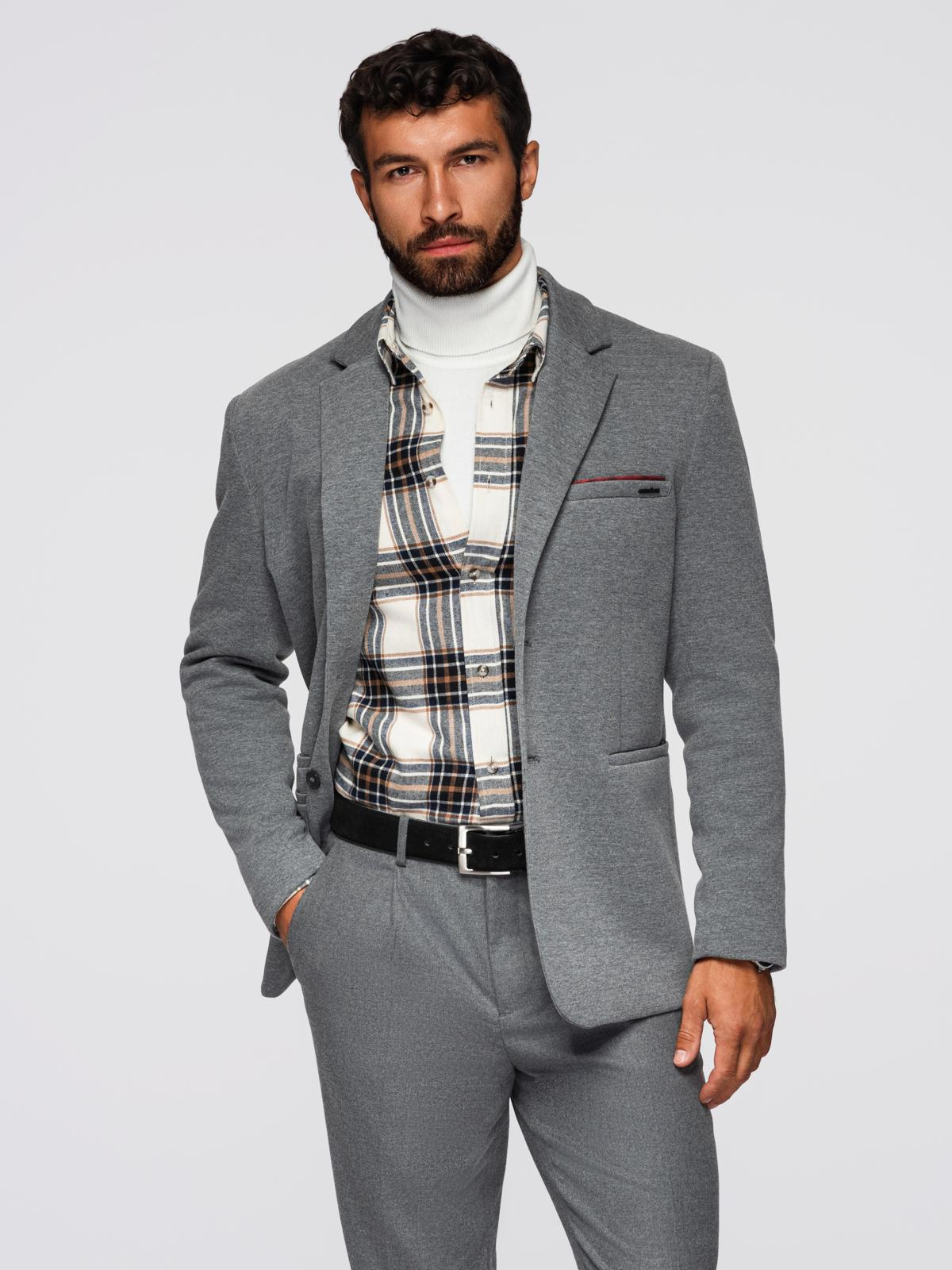 Ombre Men's knitted jacket with a fitted cut - light grey