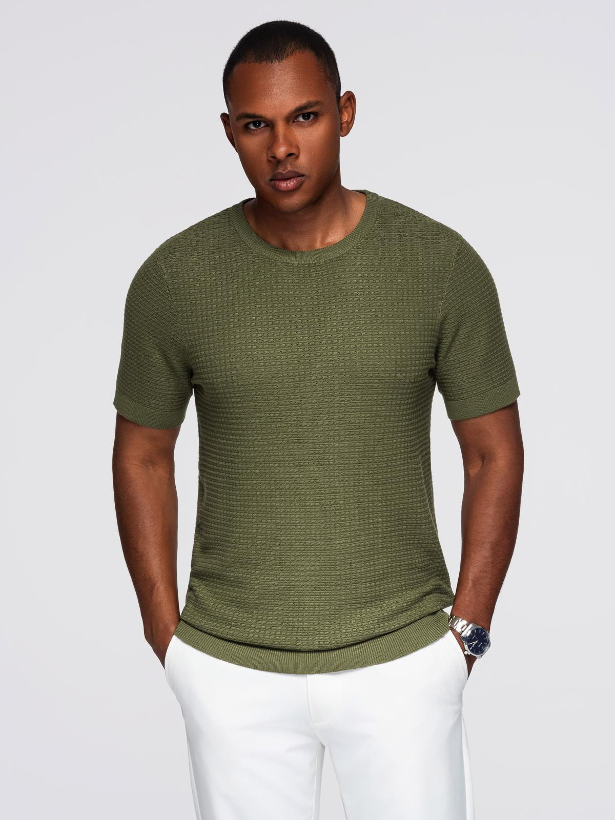 Ombre Structured knitted shirt for men - olive