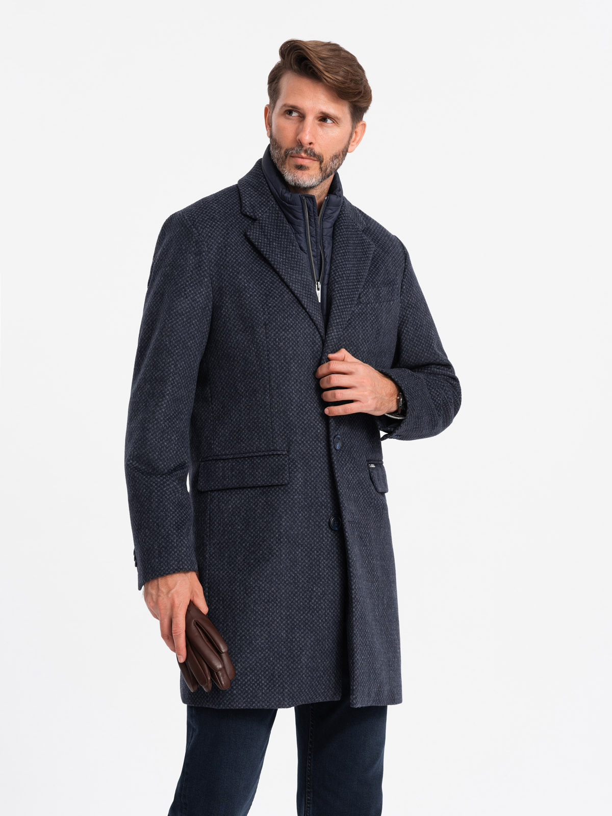 Ombre Unzipped men&#039;s wool coat - navy blue