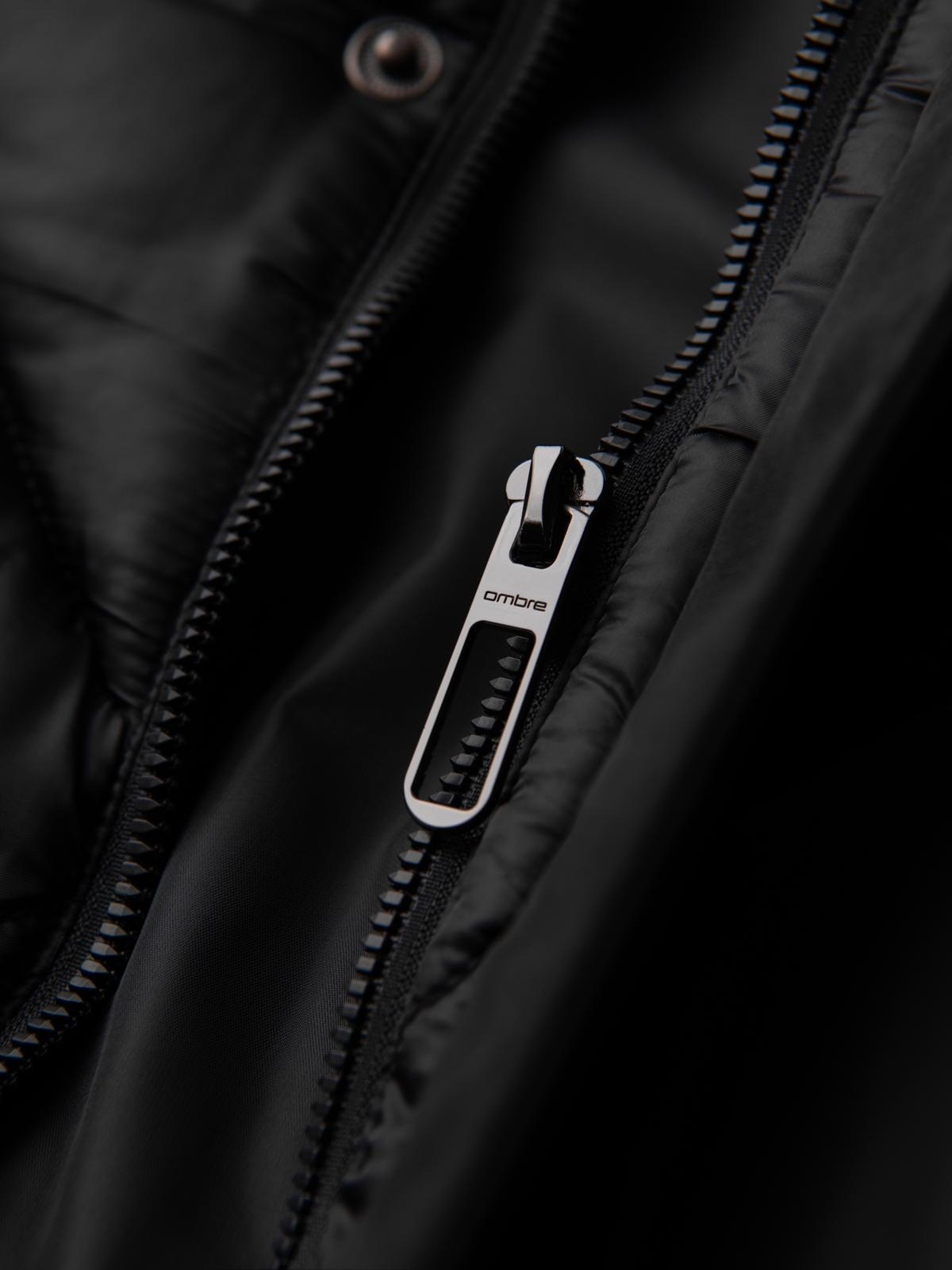 Ombre Men&#039;s hooded jacket with geometric diamond quilting - black