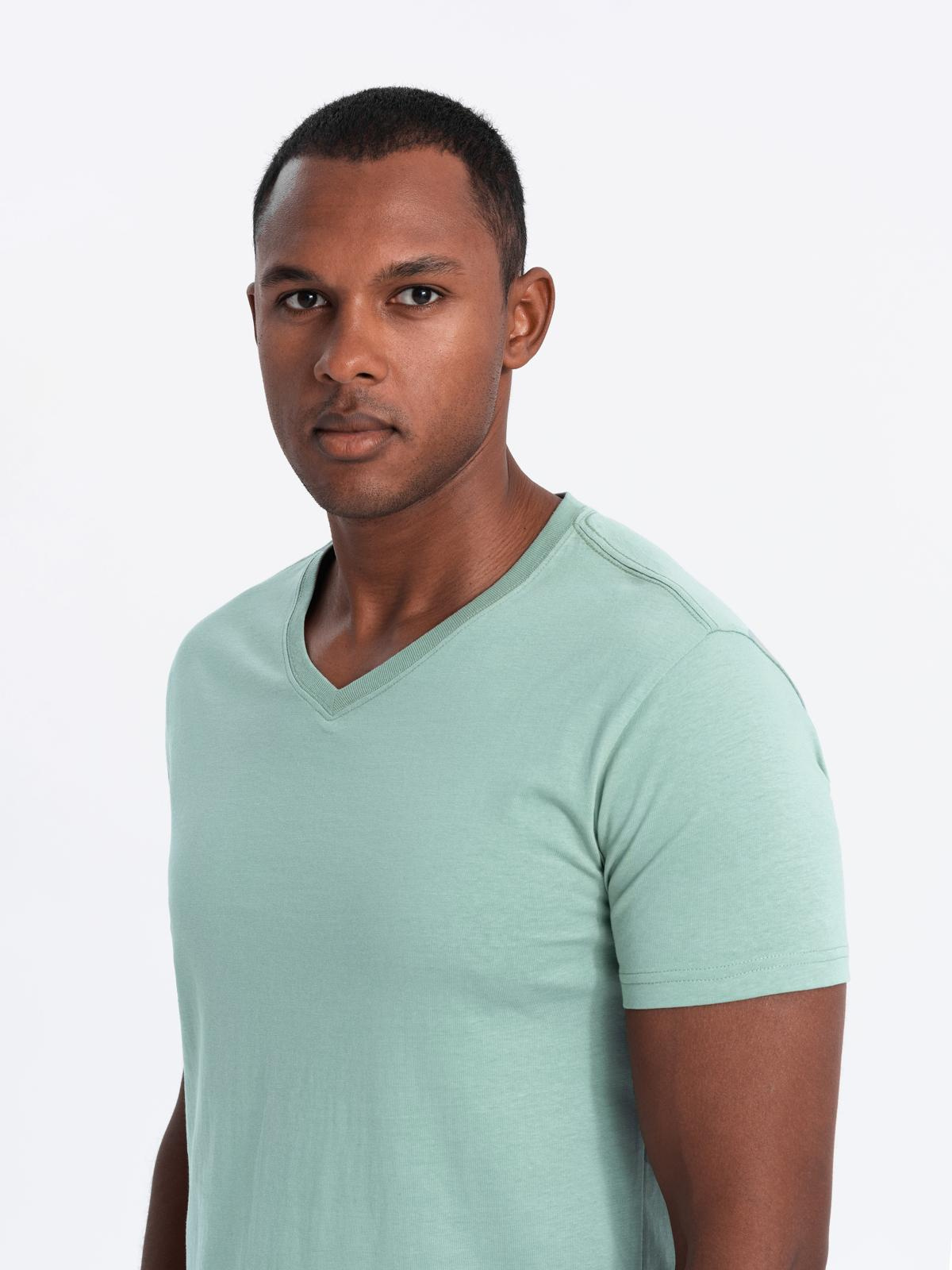 Ombre BASIC men's V-neck cotton shirt set - gray-green/white/beige