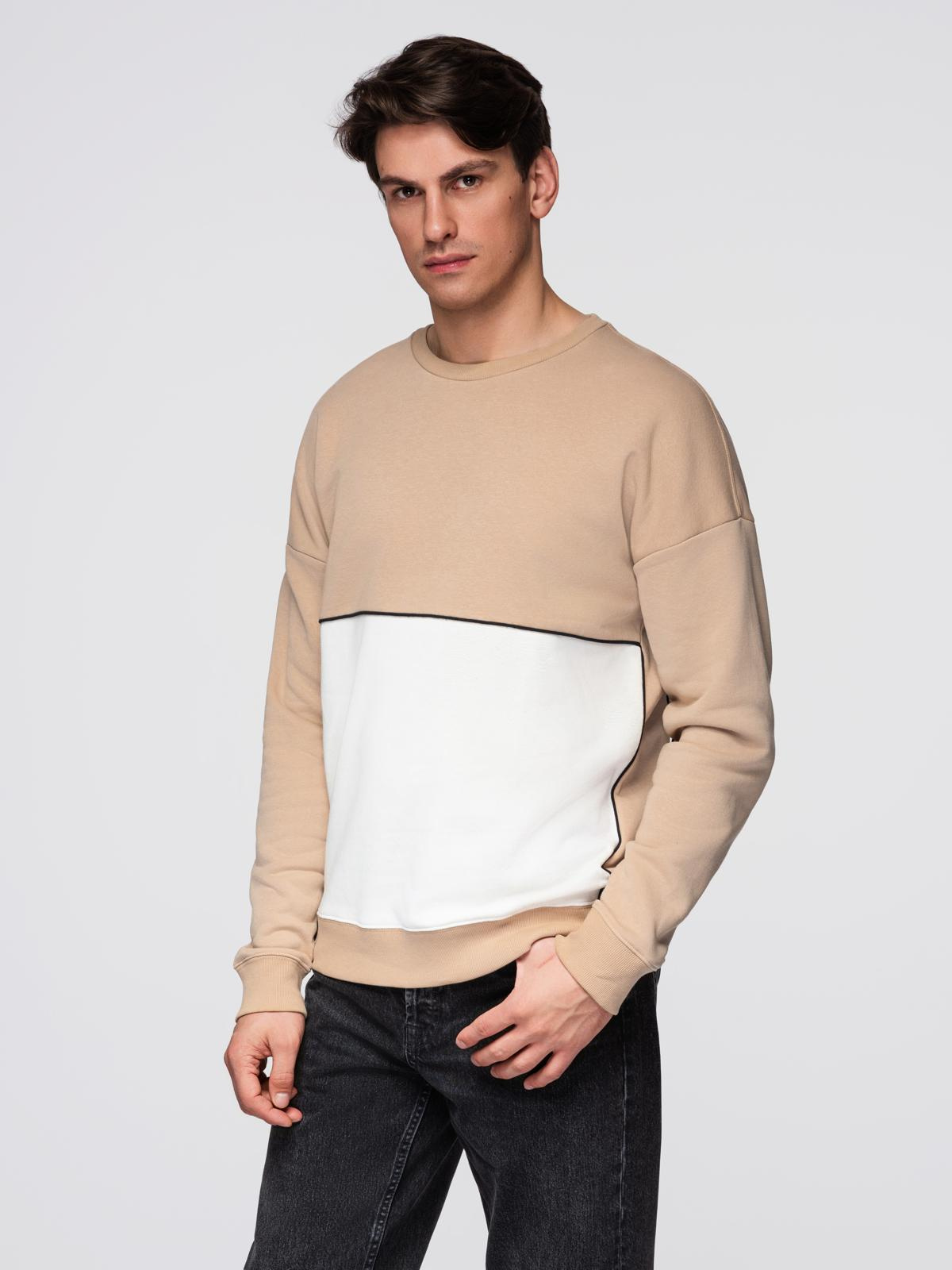 Ombre Men&#039;s OVERSIZE sweatshirt with contrasting color combination - beige