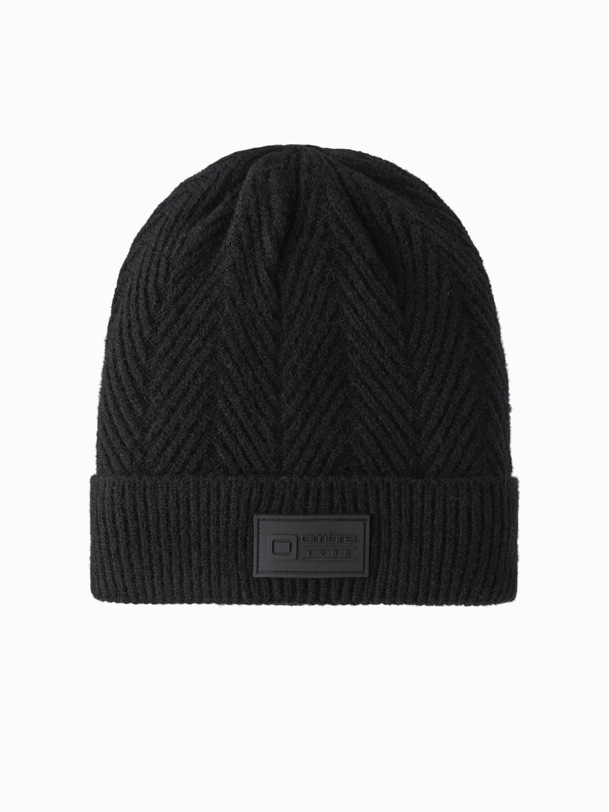 Ombre Men's knitted sweater-knit cap with patch - black
